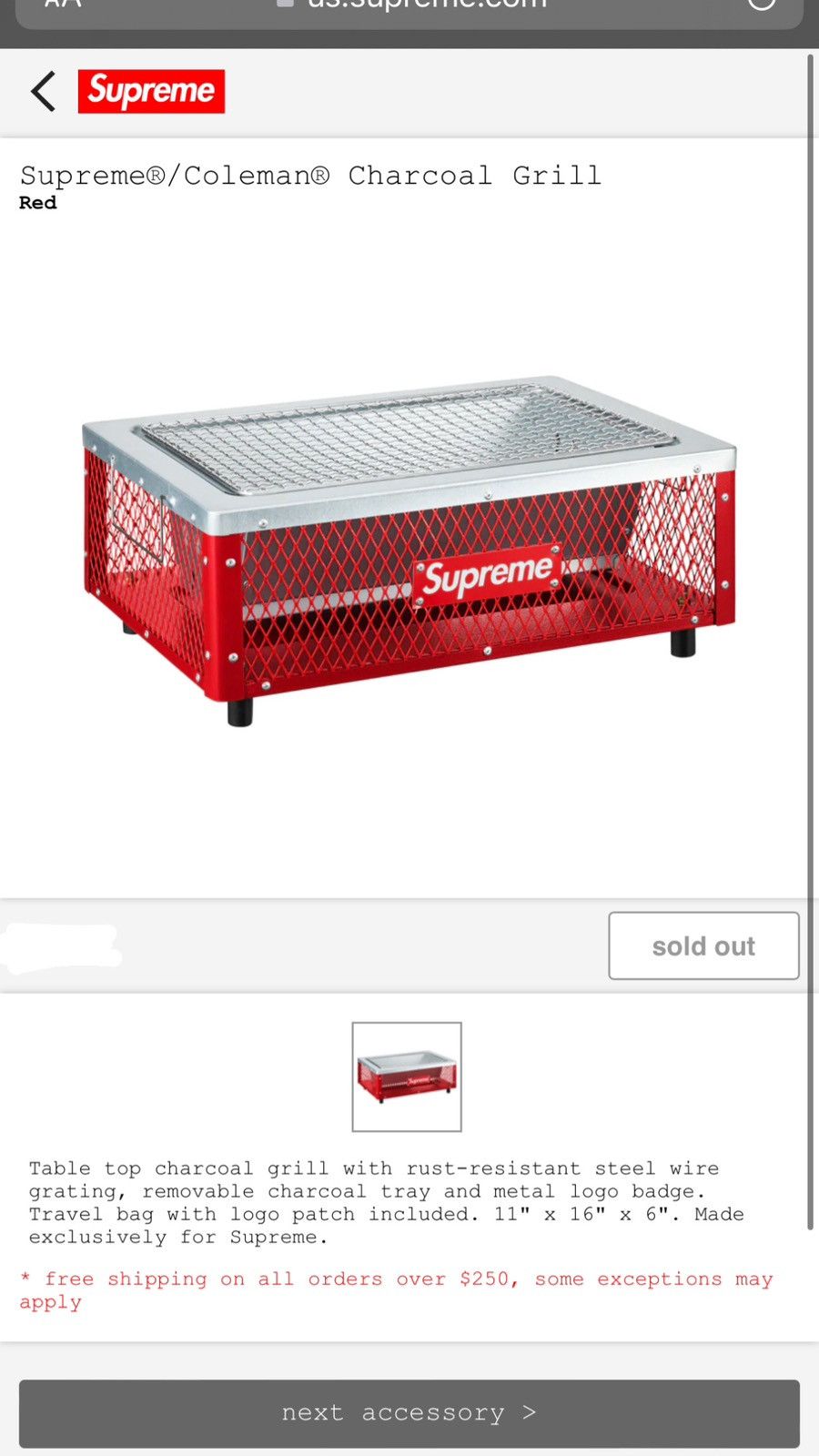 Supreme Supreme Coleman Charcoal Grill Size ONE SIZE - 4 Thumbnail