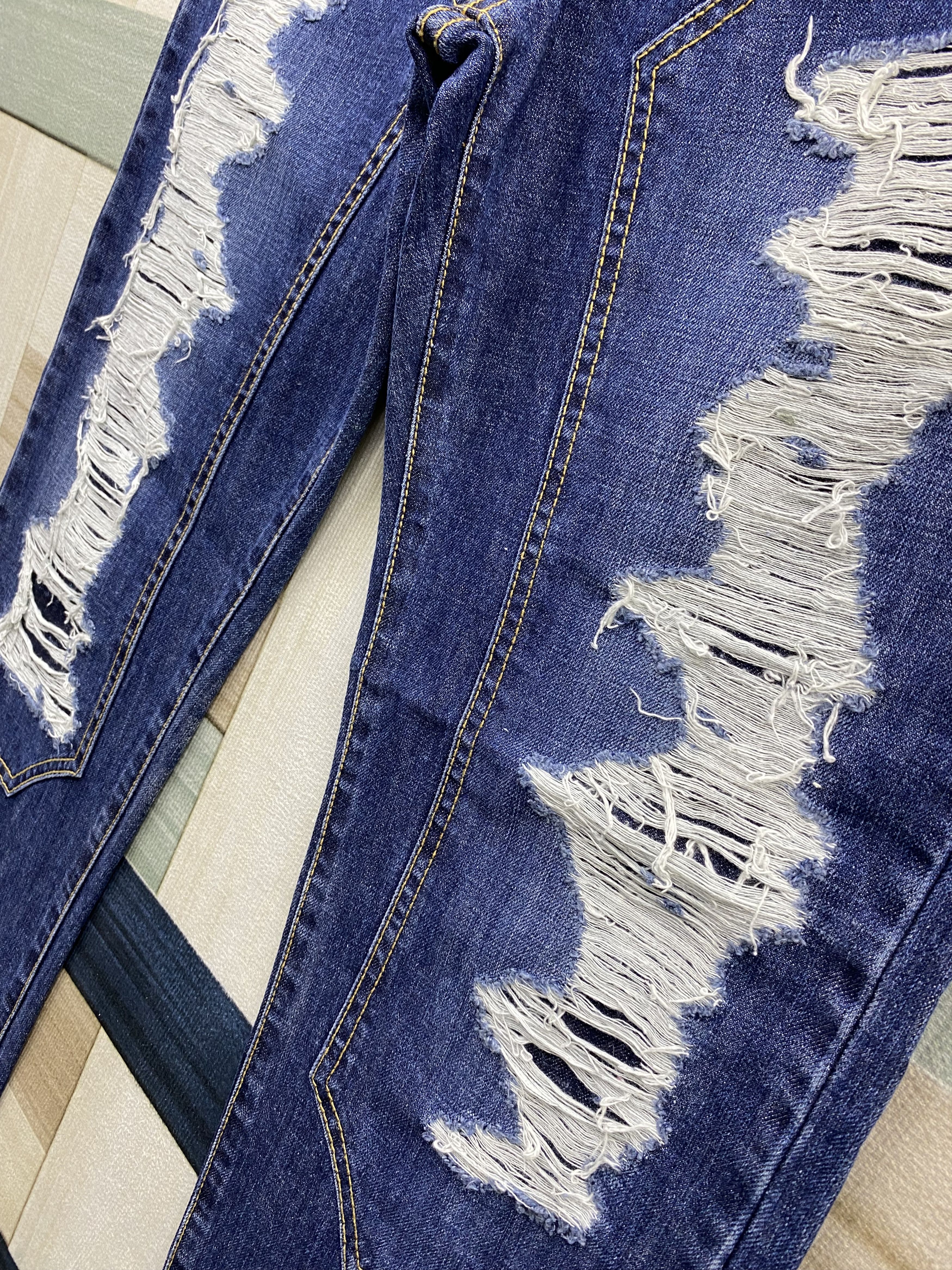Japanese Brand Purple & Yellow Distress Double Knee Style Denim Jean Size US 31 - 13 Thumbnail