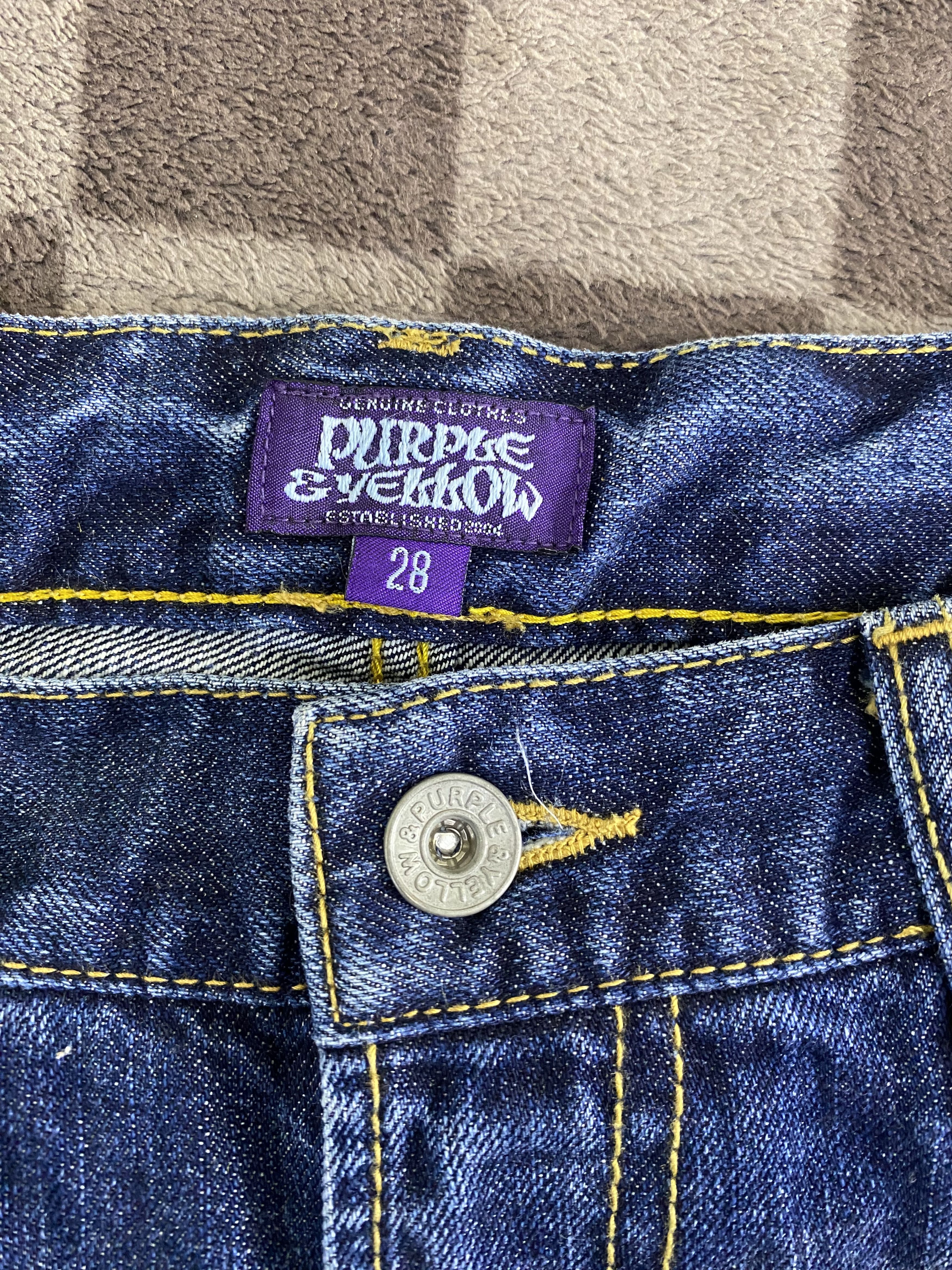 Japanese Brand Purple & Yellow Distress Double Knee Style Denim Jean Size US 31 - 15 Thumbnail