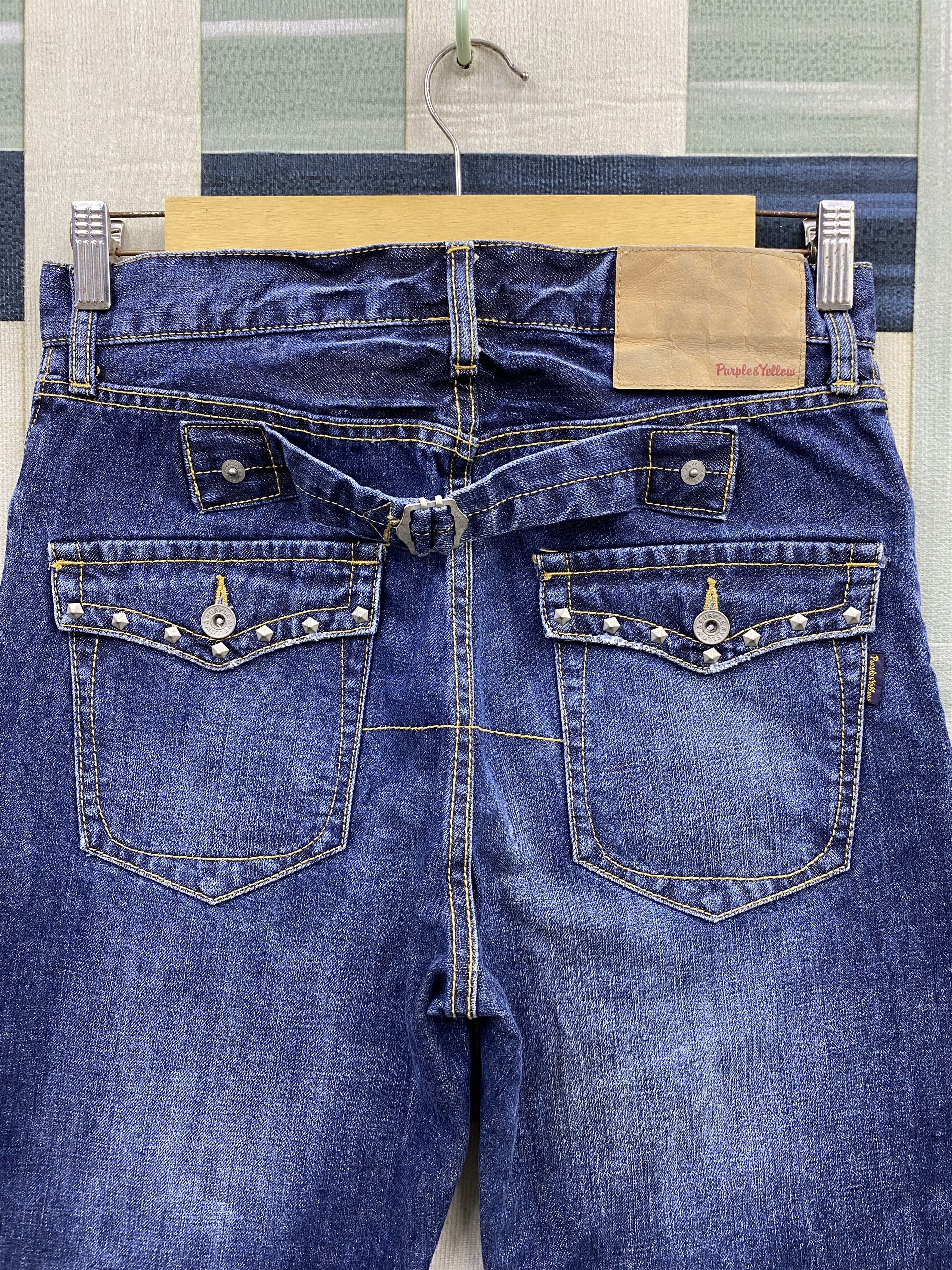 Japanese Brand Purple & Yellow Distress Double Knee Style Denim Jean Size US 31 - 4 Thumbnail