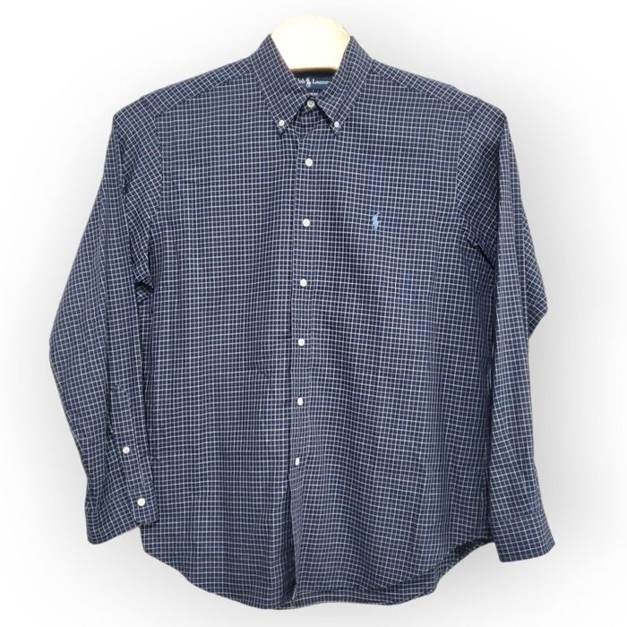 Ralph Lauren CLASSIC FIT Check Pattern Gingham Check Long Sleeve Button-Down Check Shirt, Men's Size XL (approx.) cotton blue type Vintage Second Hand