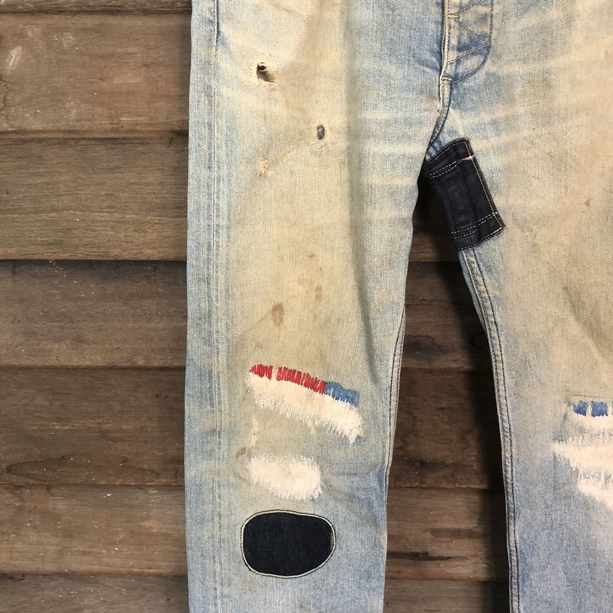 Japanese Brand Japan distressed patchwork Blue Denim Pants #5097 Size US 31 - 8 Thumbnail