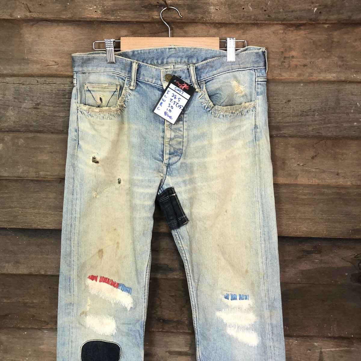 Japanese Brand Japan distressed patchwork Blue Denim Pants #5097 Size US 31 - 2 Thumbnail