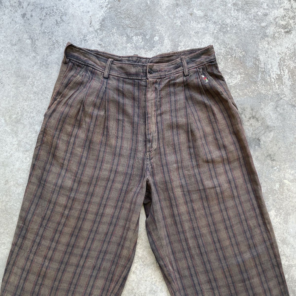 Japanese Brand Vintage BELFE GREEN Striped Trousers Chinos Faded Pants Size US 33 - 2 Thumbnail