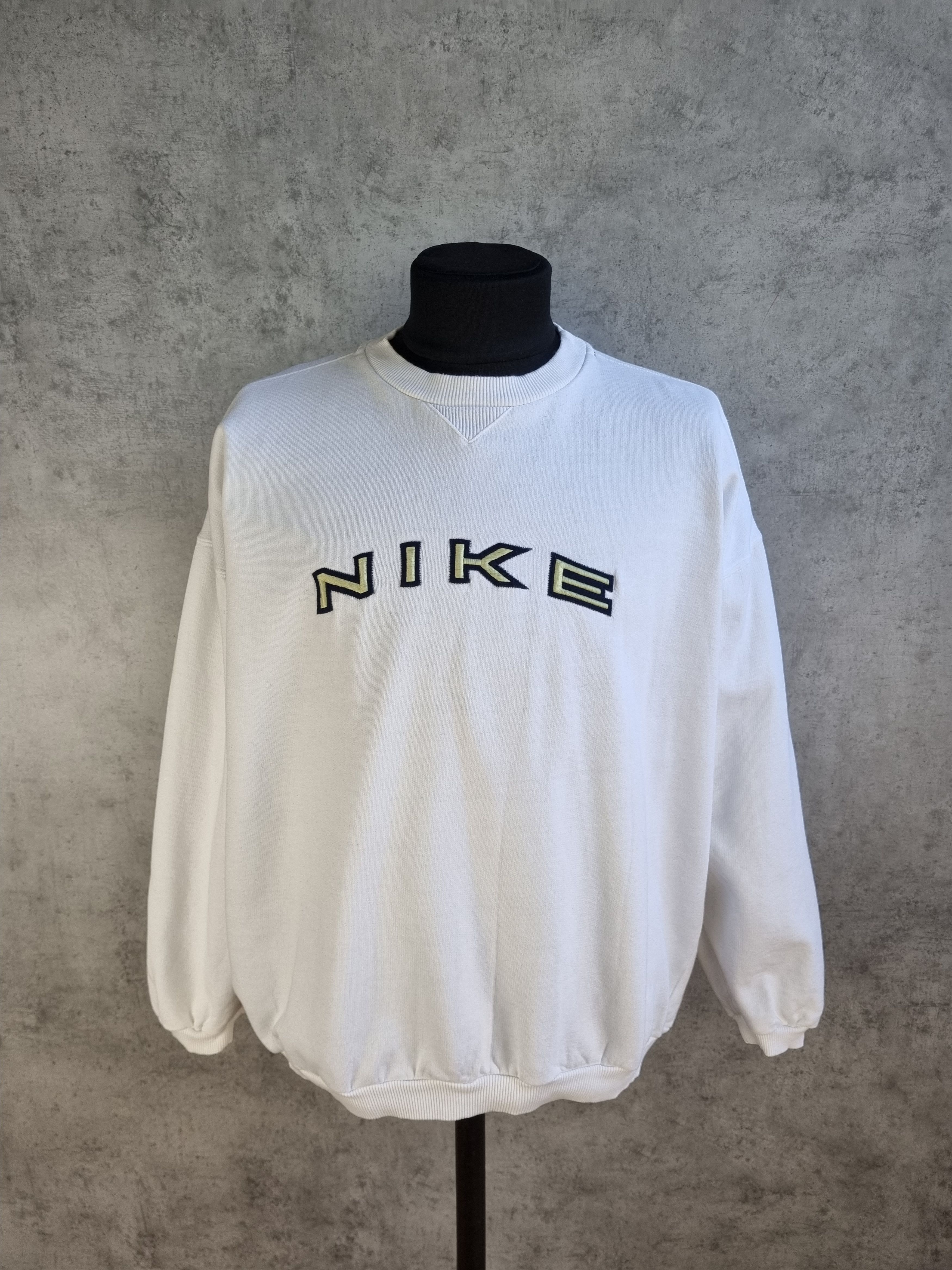 Pre-owned Nike X Vintage 90's Nike Spell Out Big Logo Oversize Vintage Sweatshirts In White