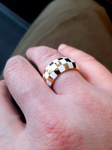 Jewelry Checkered Round Enamel Rings Size ONE SIZE - 3 Thumbnail