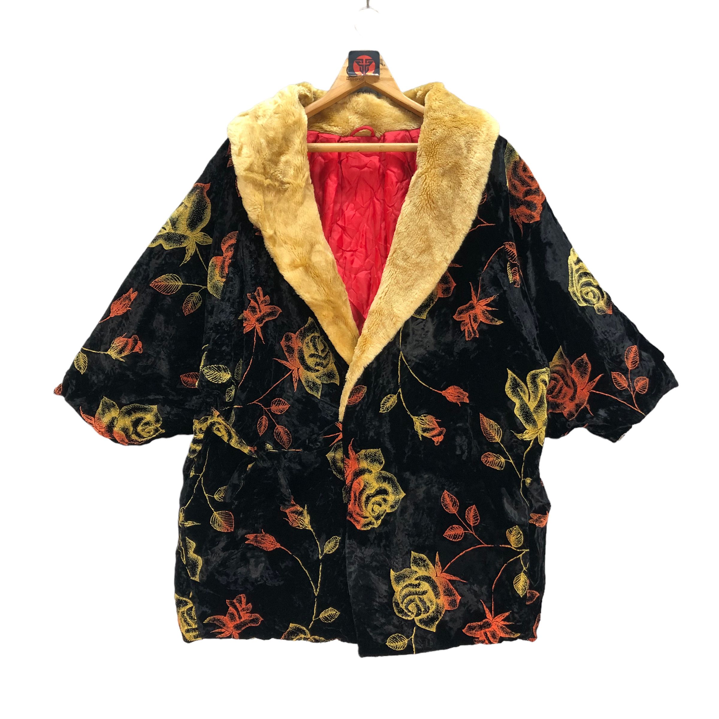 image of Komono x Velvet Vintage Velvet Kimono Rose Flower Graphic 7171-115 in Black, Men's (Size XL)