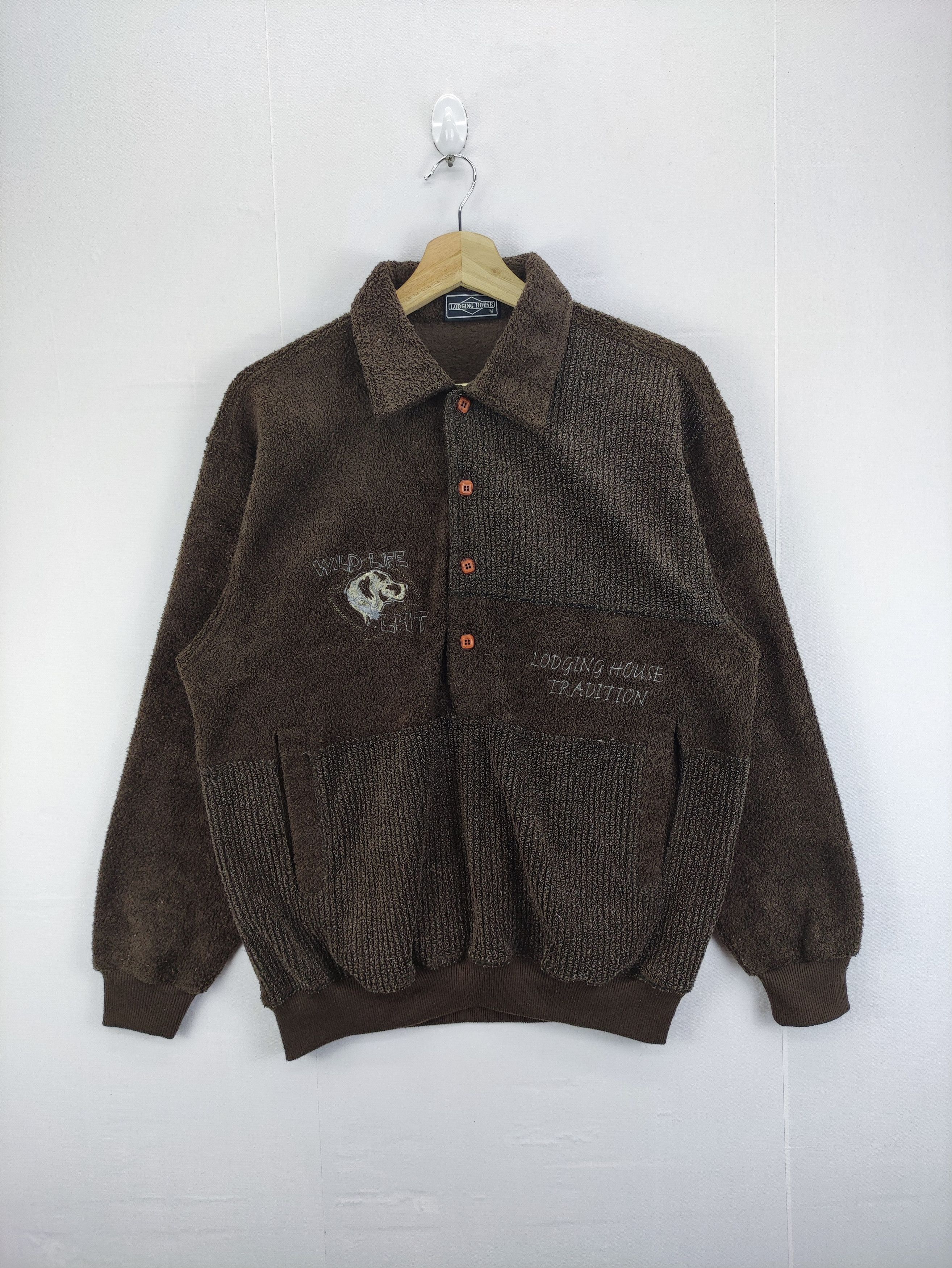 image of Vintage Sweater Fleece Half Button Lodging House in Brown, Men's (Size Medium)