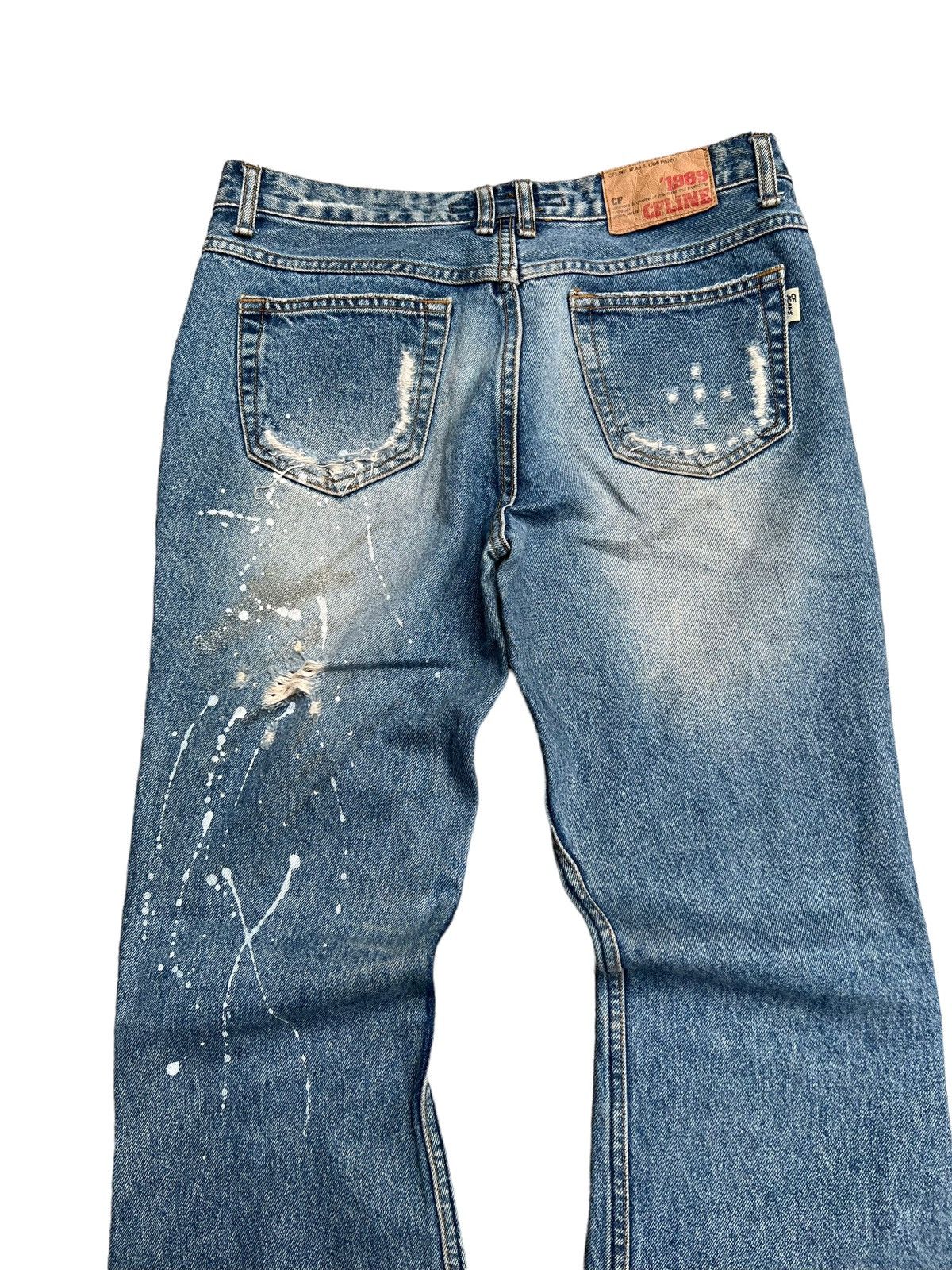 Celine F Flared Denim Jeans Bootcut Paint Splatter Distress