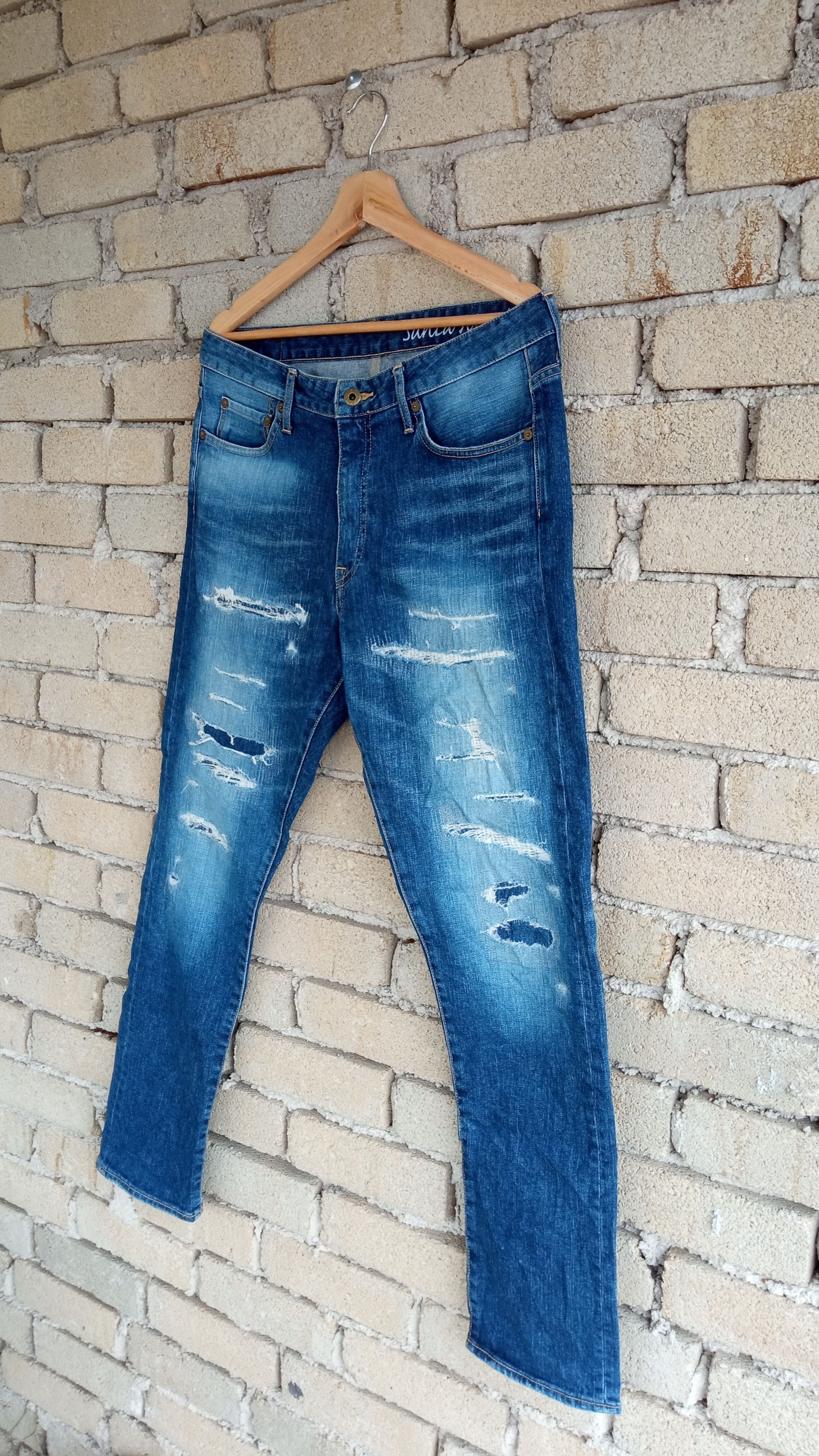 Japan Blue × Japanese Brand 🔥🔥Japan Blue Santa Monica Patchwork Distressed Jeans Denim Size US 33 - 5 Thumbnail