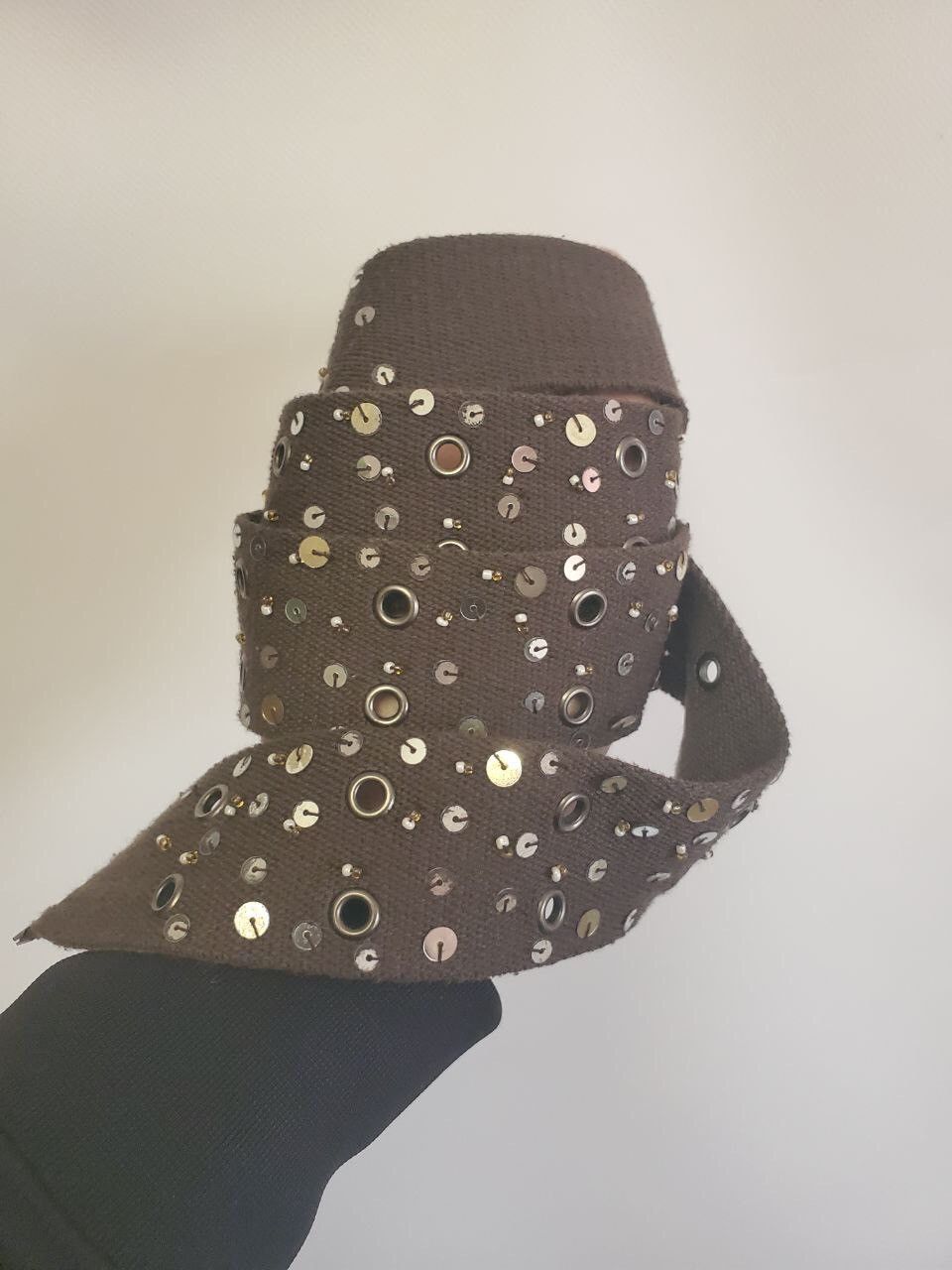 B.B. Simon × Designer × Vintage Rare Cotton Plain Webbing Canvas Crystal Belt Black Buckle Size ONE SIZE - 4 Thumbnail