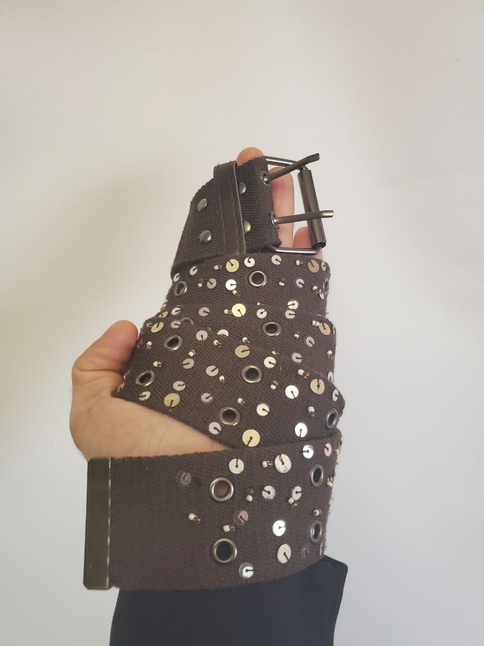 B.B. Simon × Designer × Vintage Rare Cotton Plain Webbing Canvas Crystal Belt Black Buckle Size ONE SIZE - 3 Thumbnail