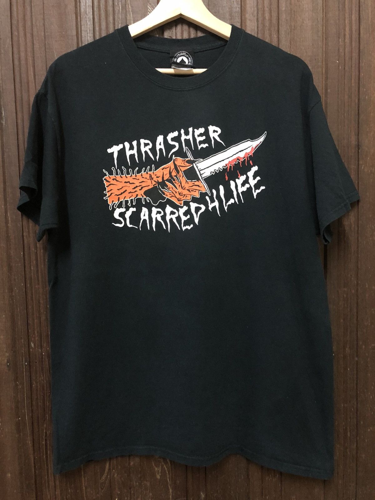 Thrasher × Vintage Vintage Thrasher Scarred 4 Life Skateboard Nice Print Shirt Size US L / EU 52-54 / 3 - 1 Thumbnail