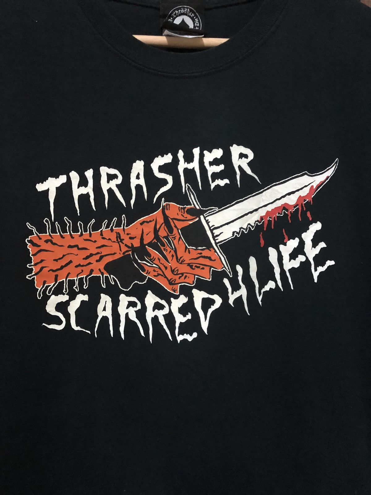 Thrasher × Vintage Vintage Thrasher Scarred 4 Life Skateboard Nice Print Shirt Size US L / EU 52-54 / 3 - 2 Thumbnail