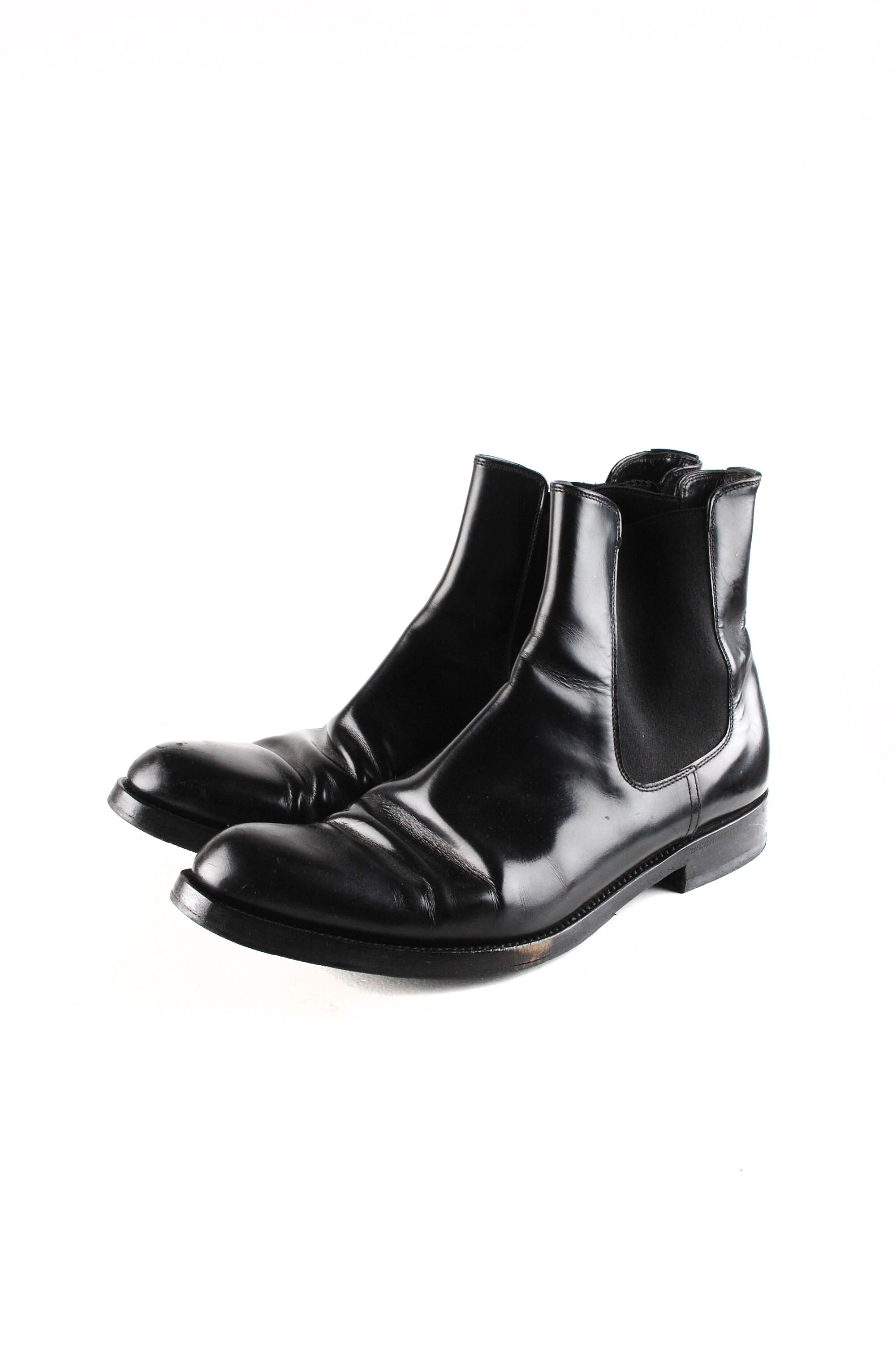 image of Prada Men Chelsea Boots Leather Shoes 41-42Eu,8Us,7Uk,h1820 in Black