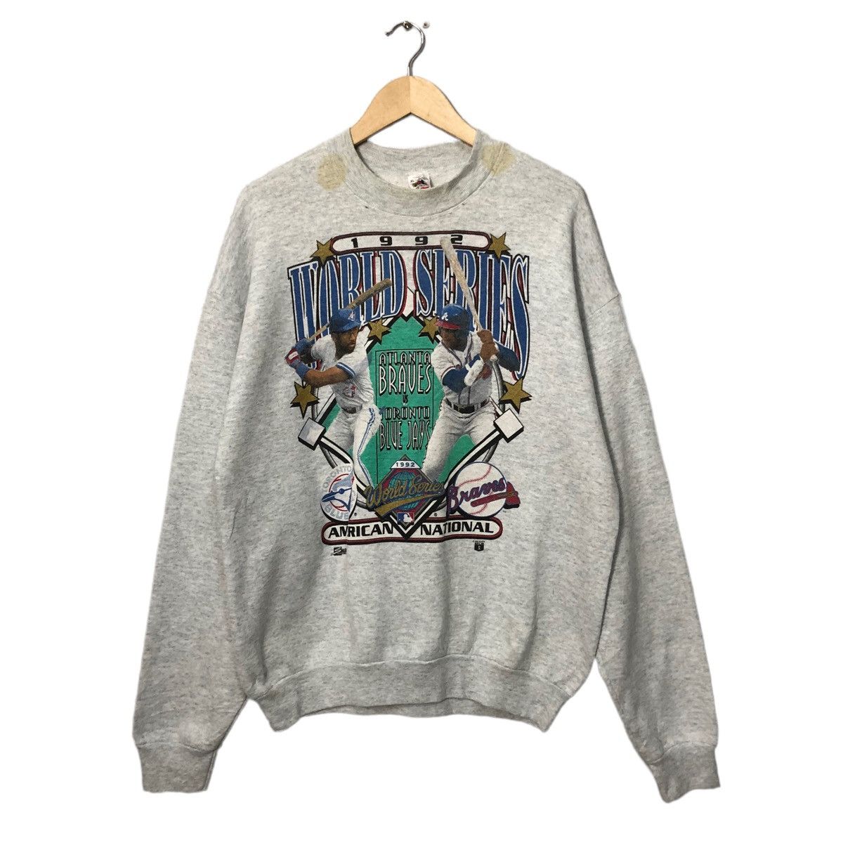 image of Atlanta Braves x Made In USA VTG 90's World Series American National Big Logo Sweatshirt in Grey (S