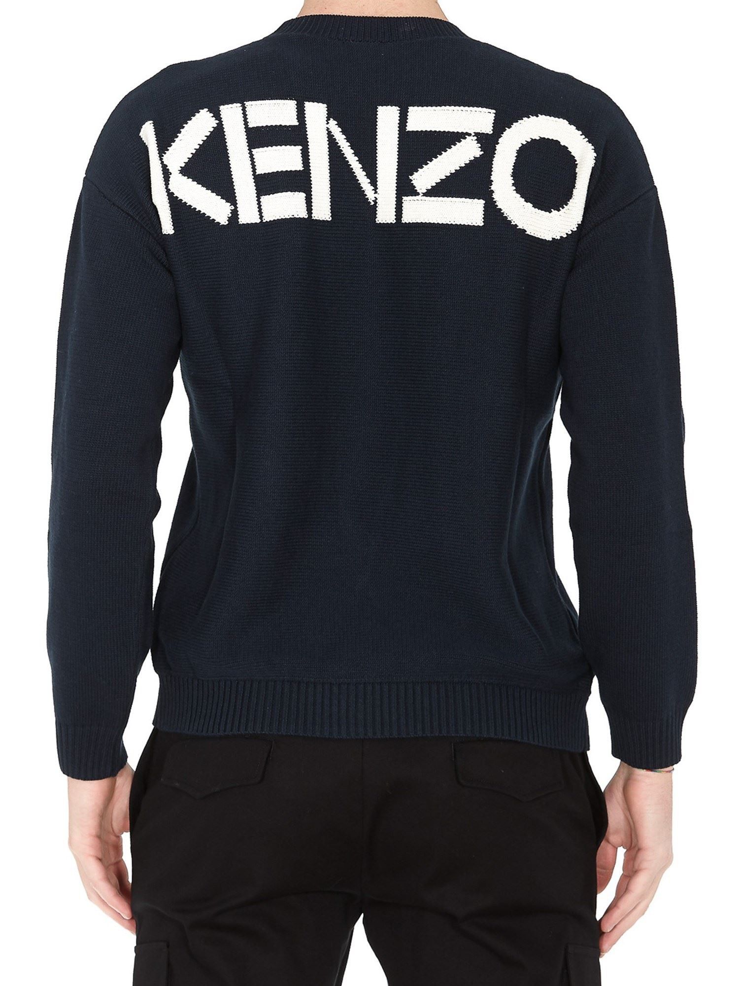 Image of $489 Kenzo Navy Blue Logo Knit Cotton Blend Sweater Xl, Men's