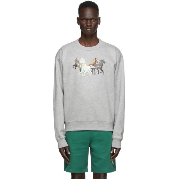 image of Kenzo Gray Horse Print Chevaux Cotton Sweatshirt - Small in Grey, Men's