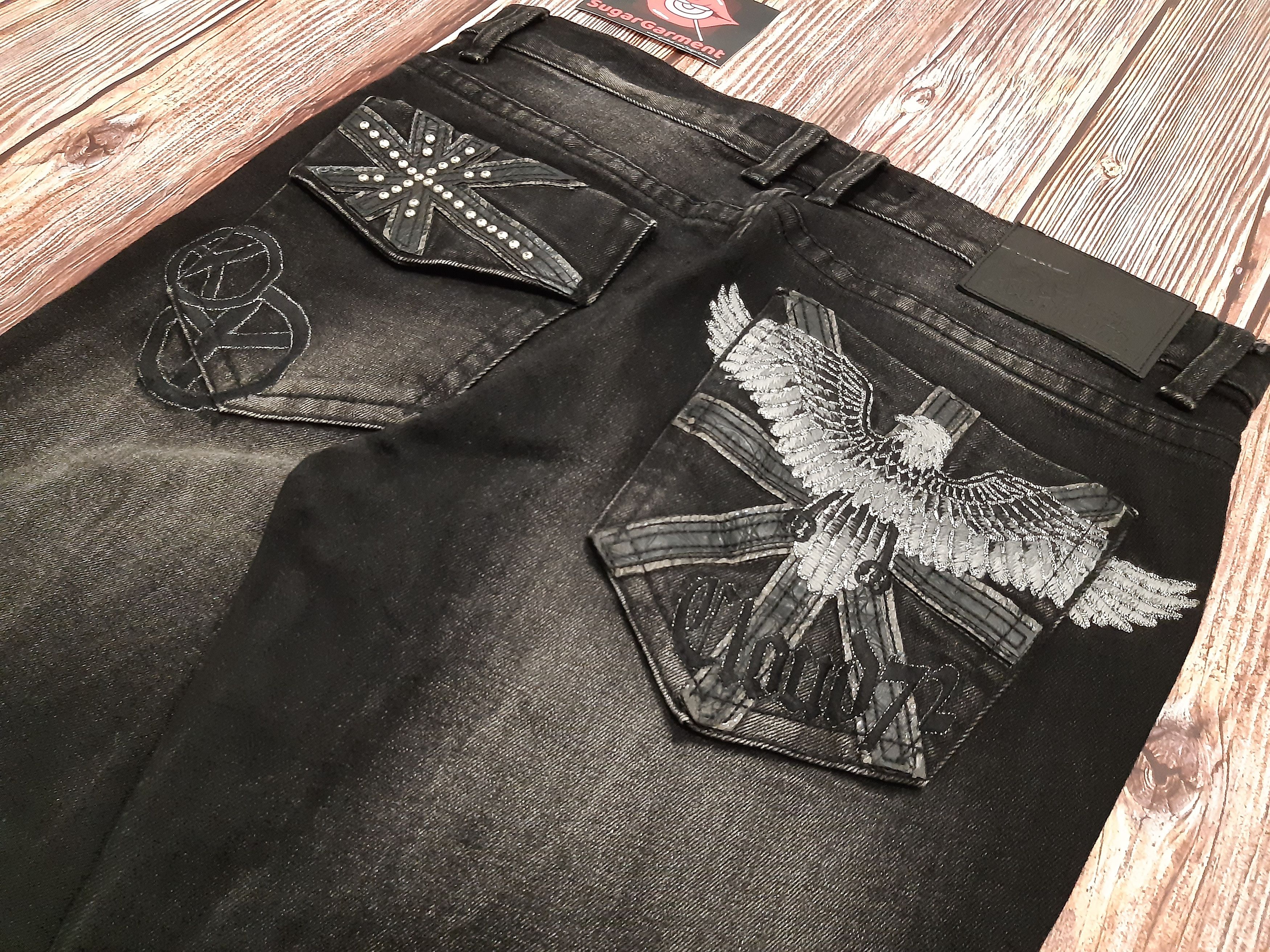 image of Distressed Denim Japanese Jeans Style Hippie in Black, Men's (Size 34)