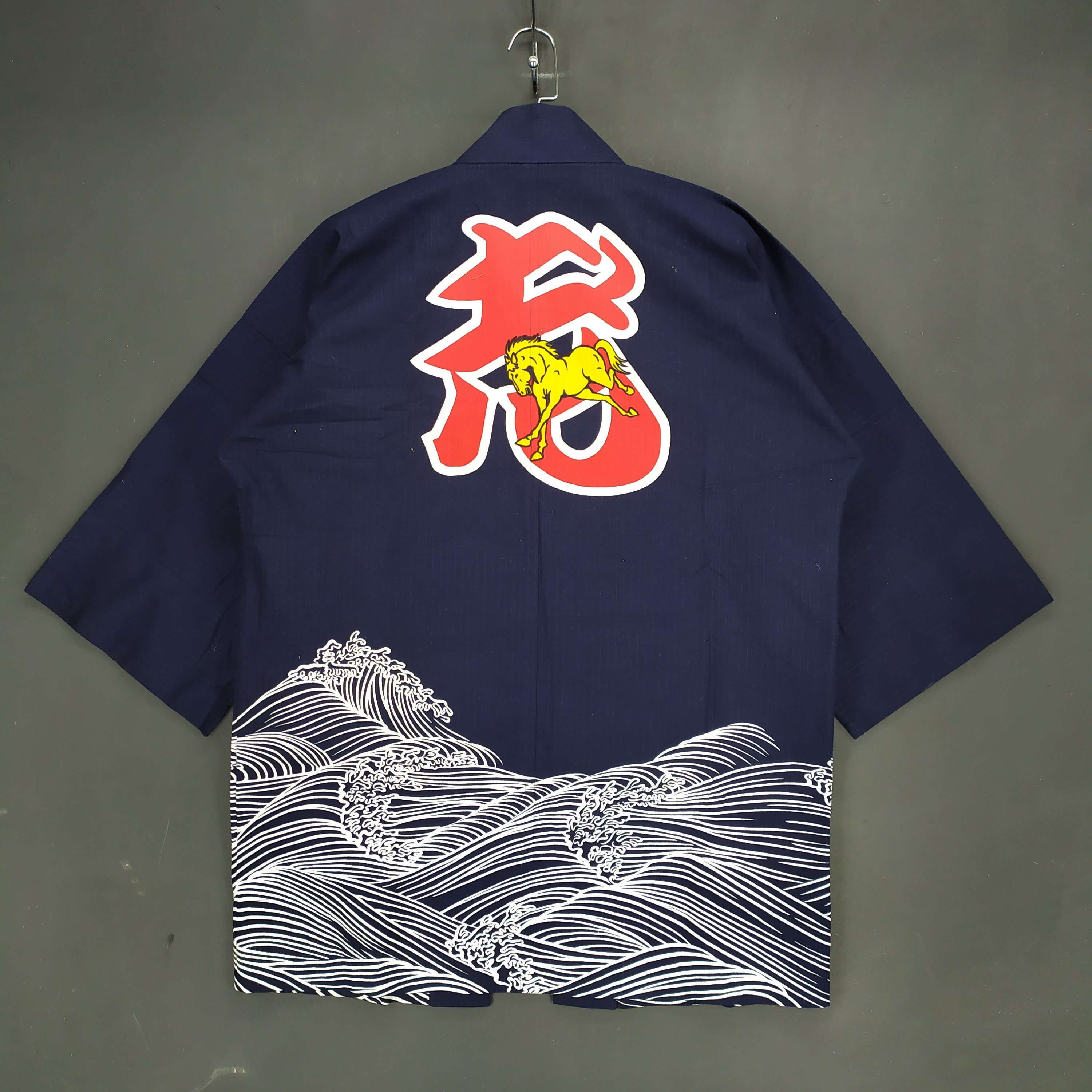 Japanese Brand Old Man Kimono Horse and Sea Wave Nice Printed #1380-58 Size US L / EU 52-54 / 3 - 1 Thumbnail