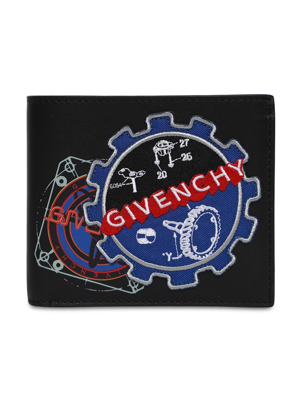 image of Givenchy Black Embroidered Patches Bifold Leather Wallet, Men's