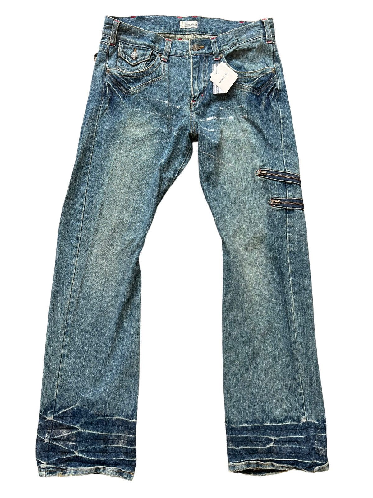 Japanese Brand FLARED Splashed Punk Multipocket Zip Denim Jeans 34x35 Size US 34 / EU 50 - 2 Thumbnail