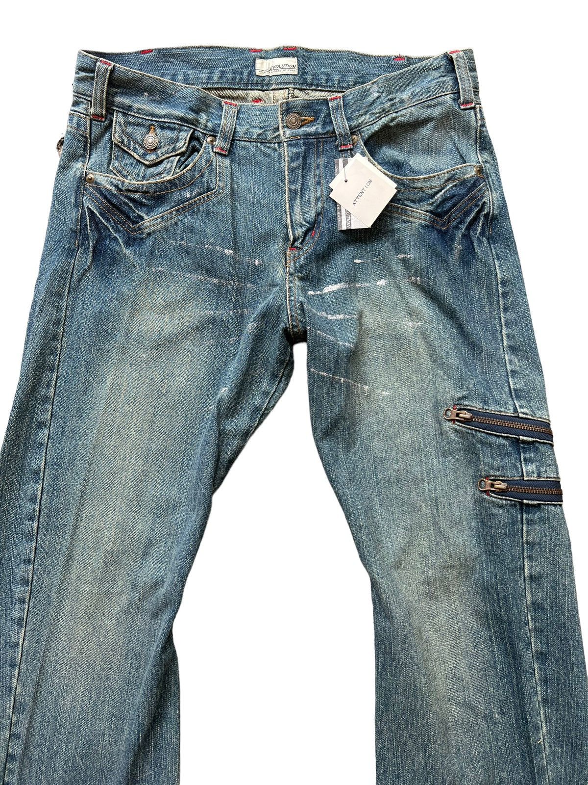 Japanese Brand FLARED Splashed Punk Multipocket Zip Denim Jeans 34x35 Size US 34 / EU 50 - 4 Thumbnail