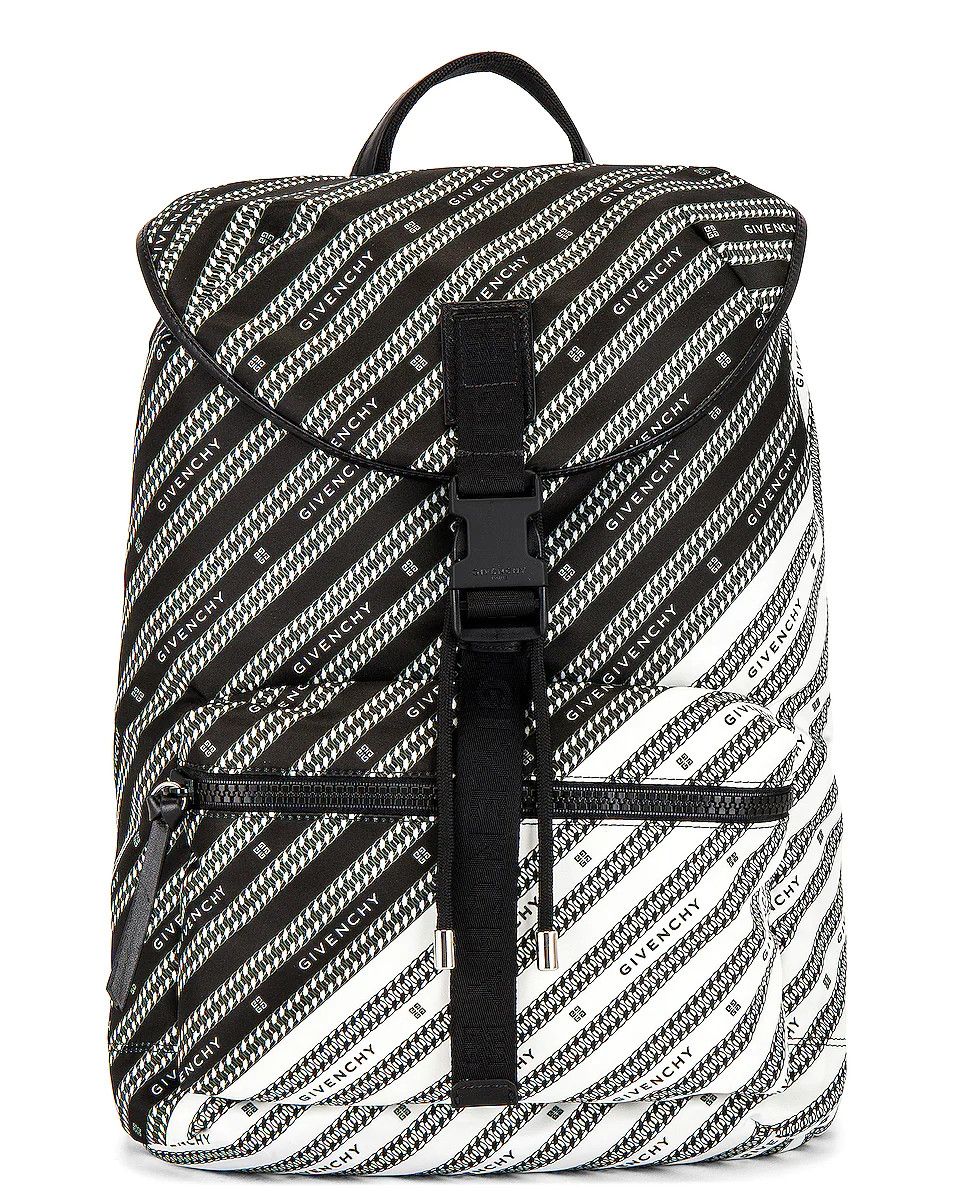 image of Givenchy Black & White Light 3 Nylon Stripe Logo Backpack, Men's