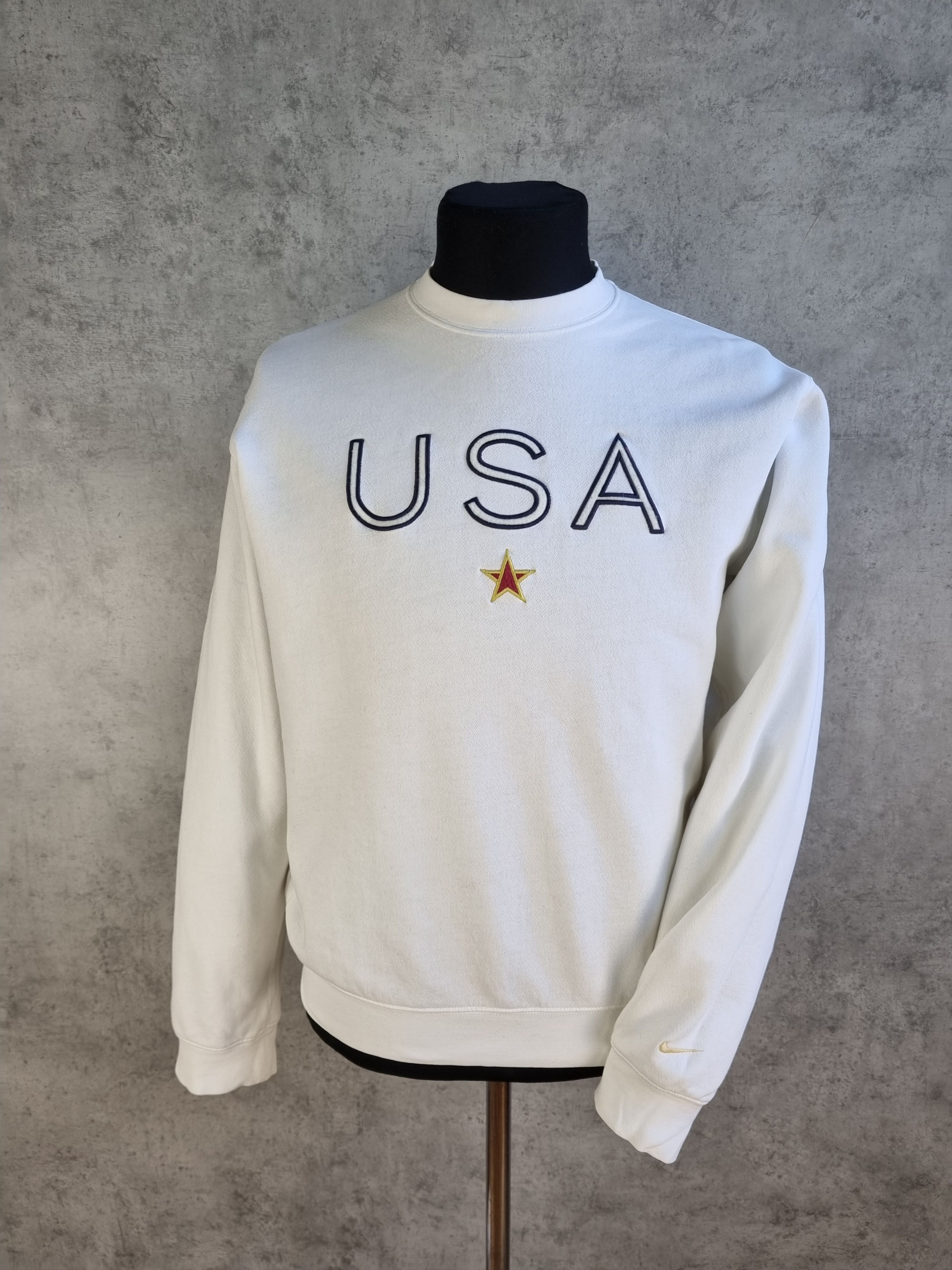 image of Made In USA x Nike Vintage Usa Embroidered Logo Nike Swoosh Sweatshirt in Vintage White (Size Mediu