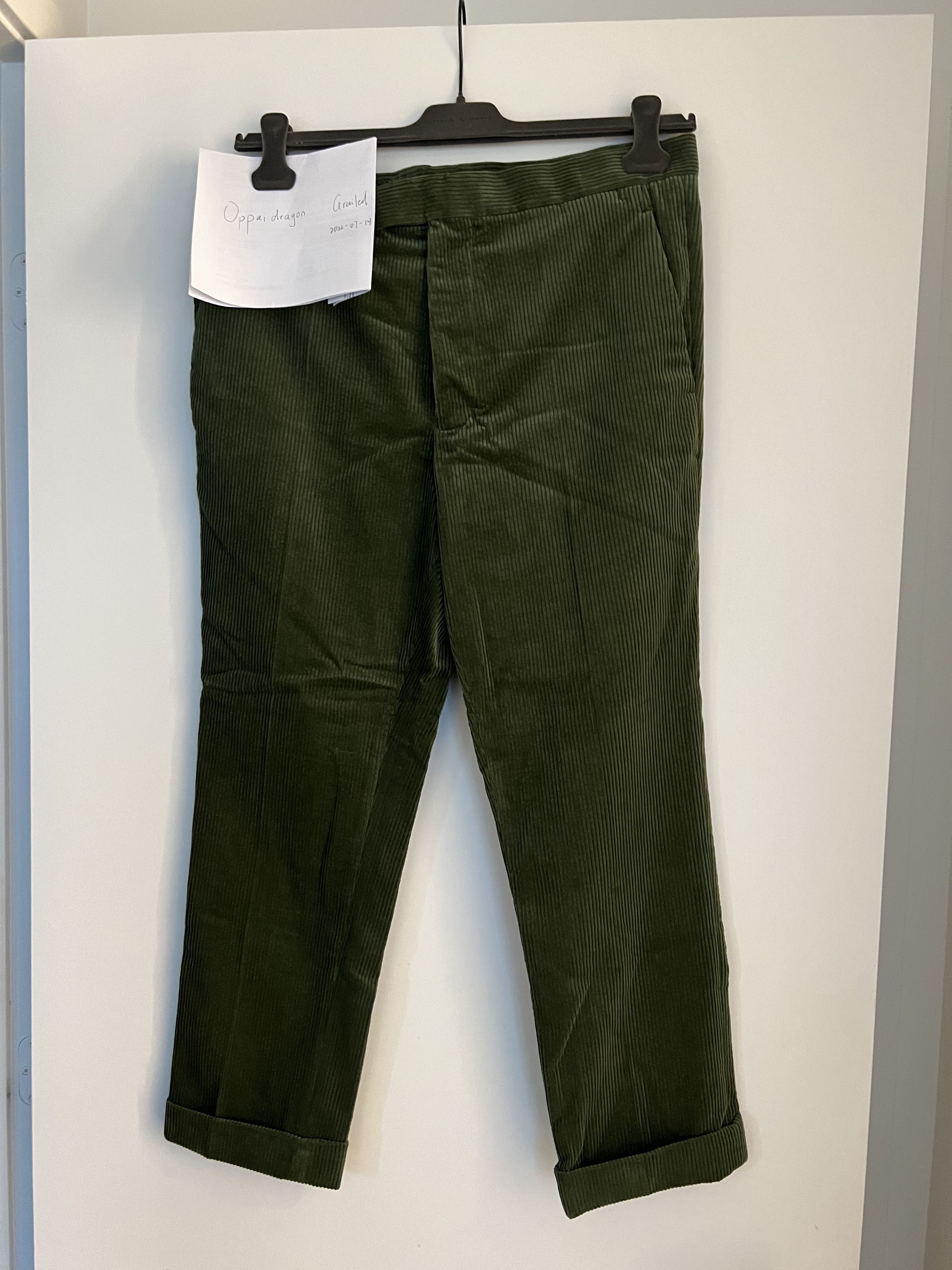 image of Haider Ackermann Fw20 Jade Green Corduroy Classic Trousers in Carandiru Jade, Men's (Size 32)