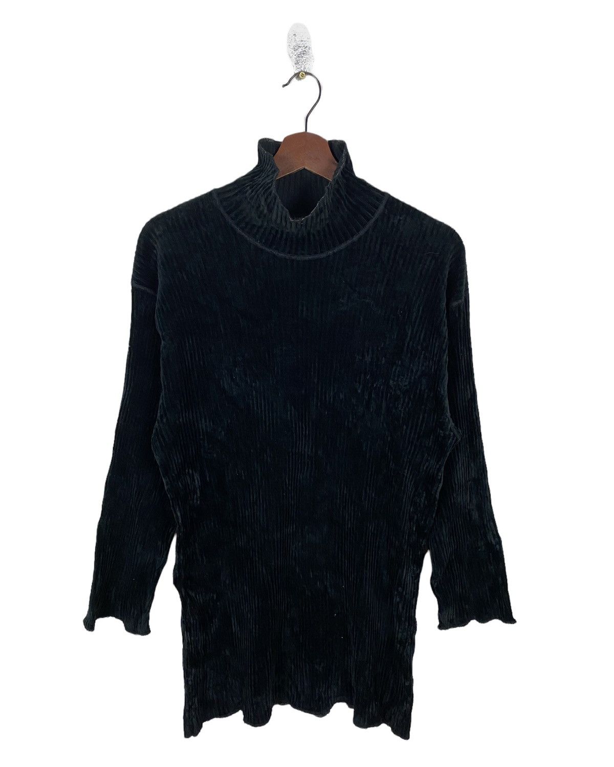 Designer × Jean Paul Gaultier Jean Paul Gaultier Femme Black Velour Turtleneck Top Size US M / EU 48-50 / 2 - 1 Thumbnail