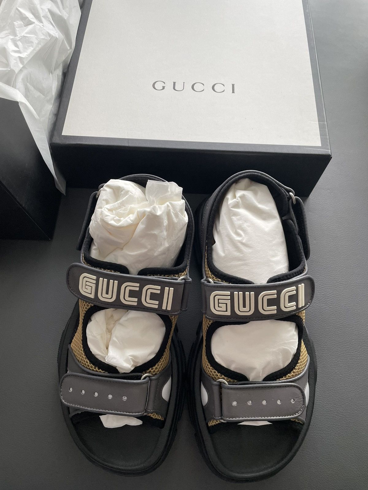 Rare Limited Edition Runway Leather Gucci Logo Sandal New