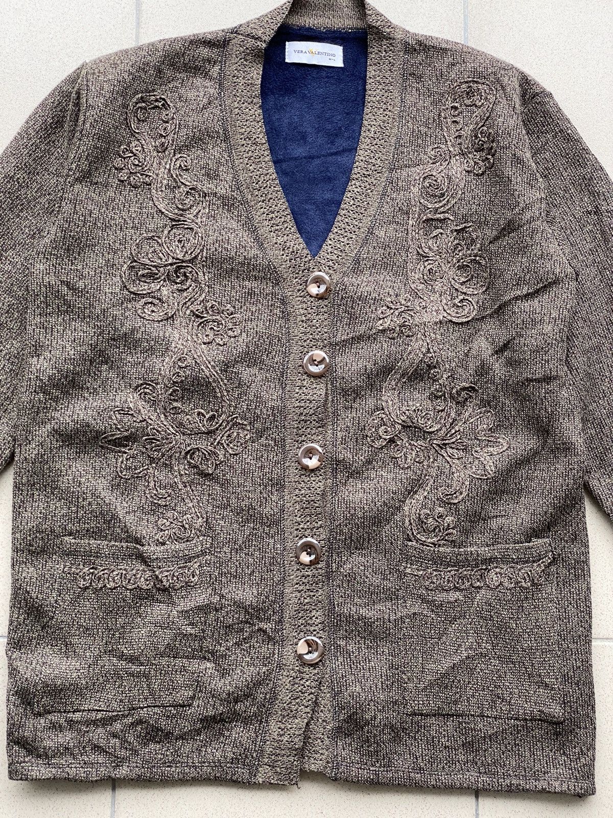 Japanese Brand Vintage Vera Valentino Knit Embroidered Cardigan Yohji Issey Size US M / EU 48-50 / 2 - 2 Thumbnail