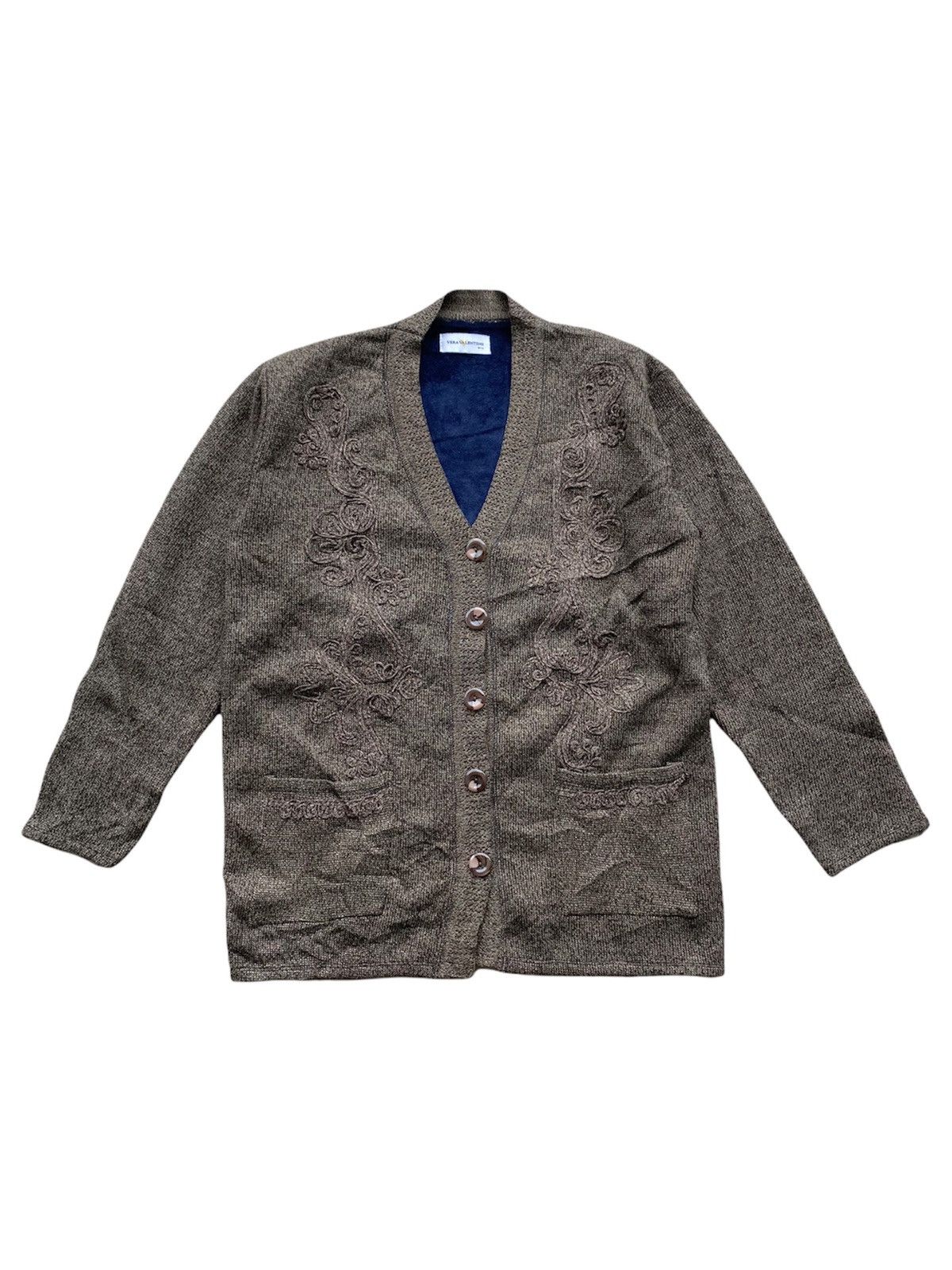 Japanese Brand Vintage Vera Valentino Knit Embroidered Cardigan Yohji Issey Size US M / EU 48-50 / 2 - 1 Thumbnail