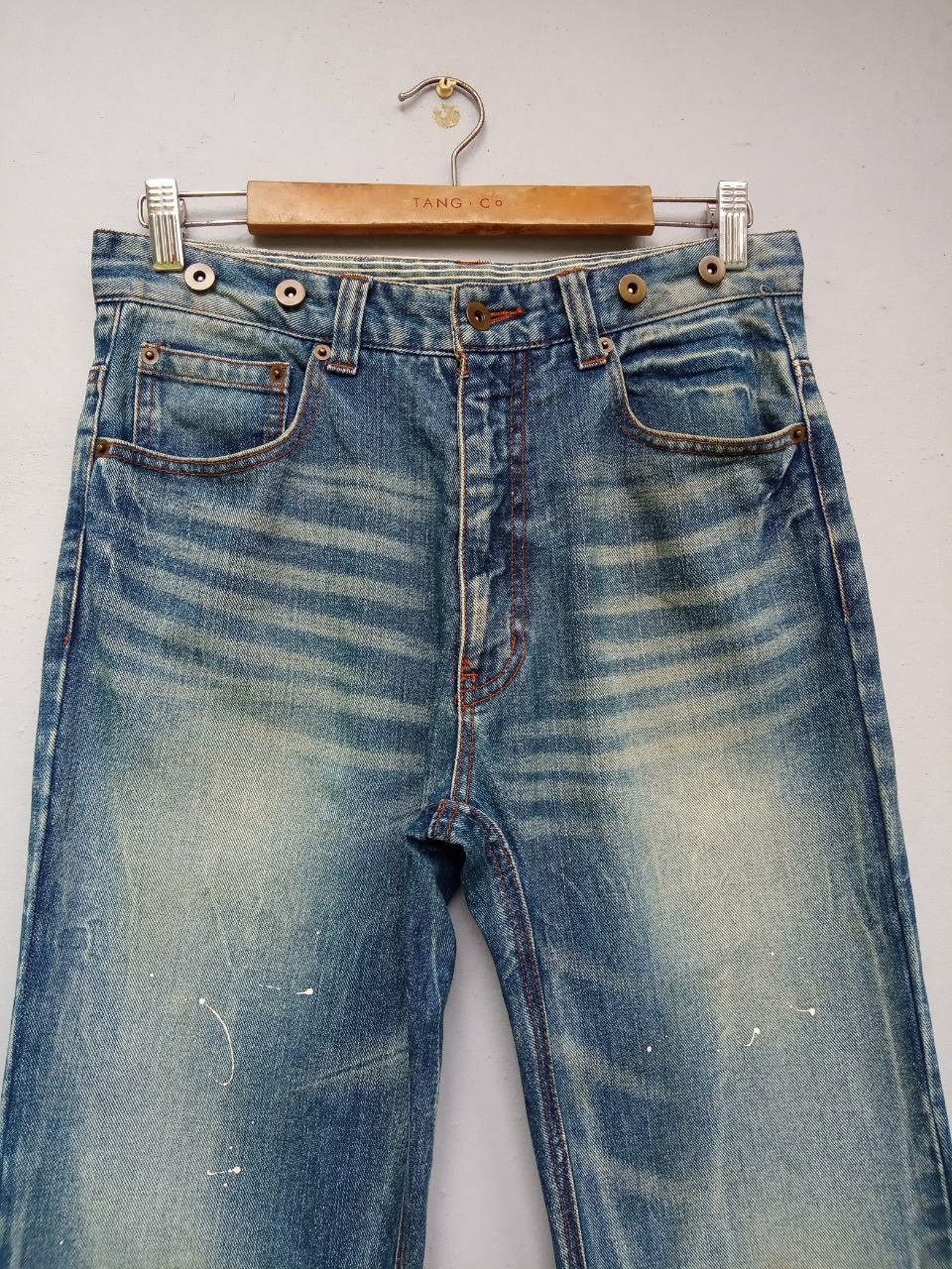 If Six Was Nine Japanese Six Star Paint Splatter Buckle Back Denim Jeans Size US 30 / EU 46 - 5 Thumbnail