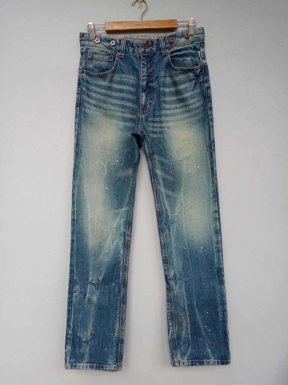 Japanese Six Star Paint Splatter Buckle Back Denim Jeans