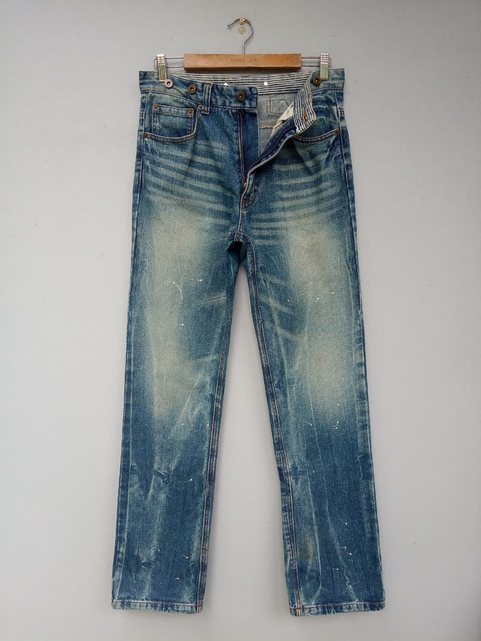 If Six Was Nine Japanese Six Star Paint Splatter Buckle Back Denim Jeans Size US 30 / EU 46 - 2 Thumbnail