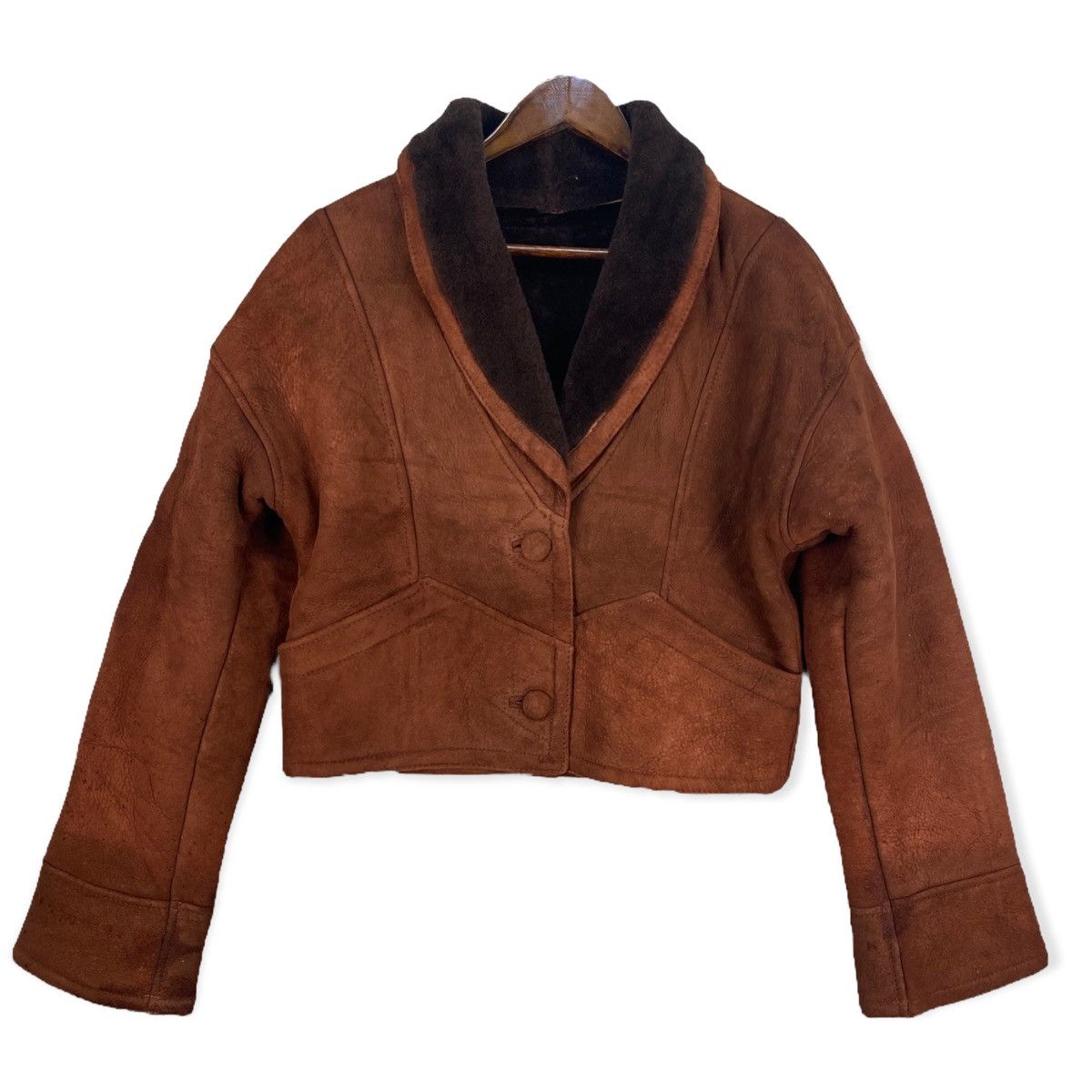 image of Sheepskin Coat x Vintage 90's Missy Bug Sheepskin Jacket in Brown, Women's