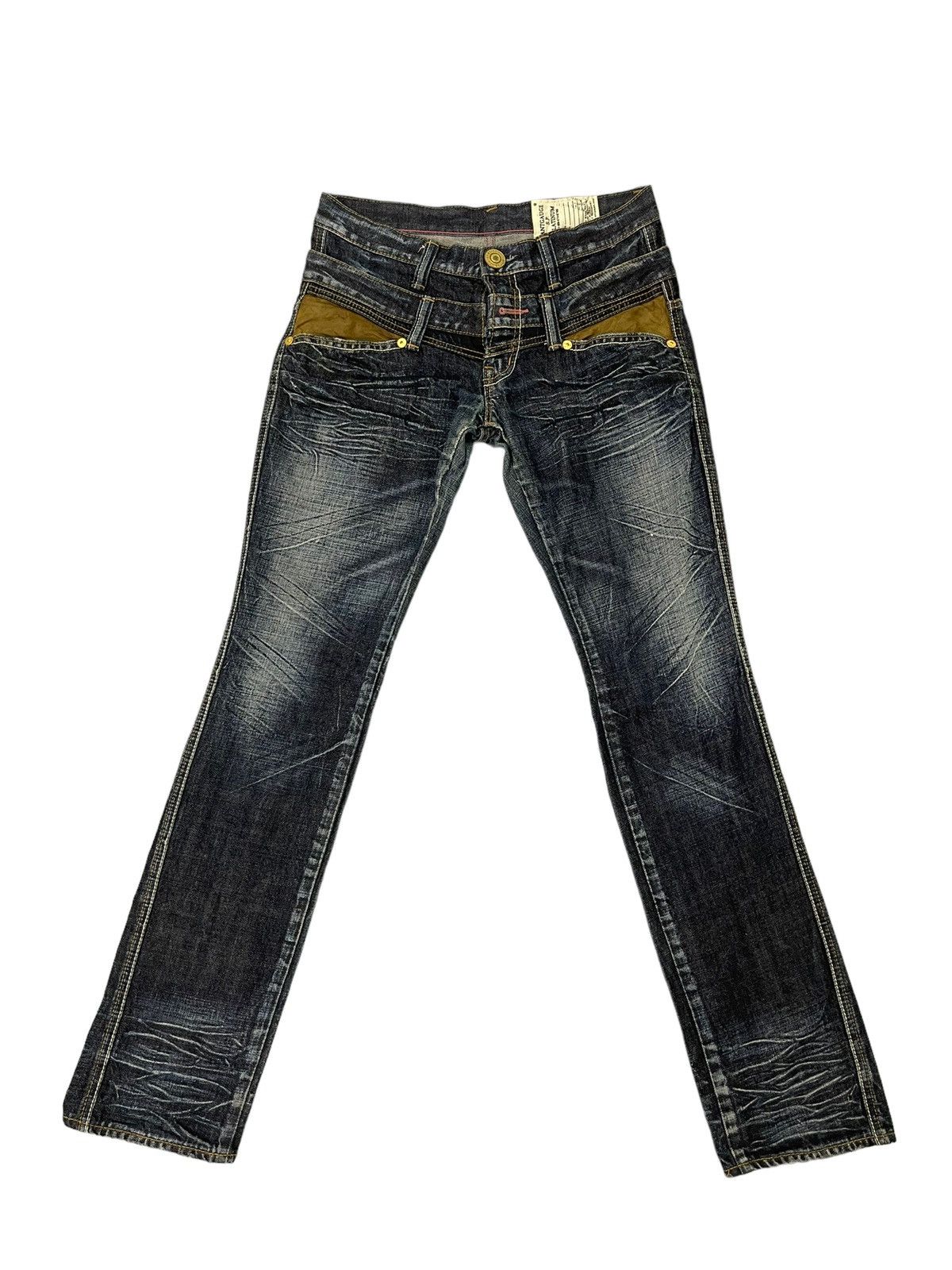 Japanese Brand Double Waist Slim Jeans Antgauge Acid Wash Low Rise 7🟦 Size US 30 / EU 46 - 2 Thumbnail