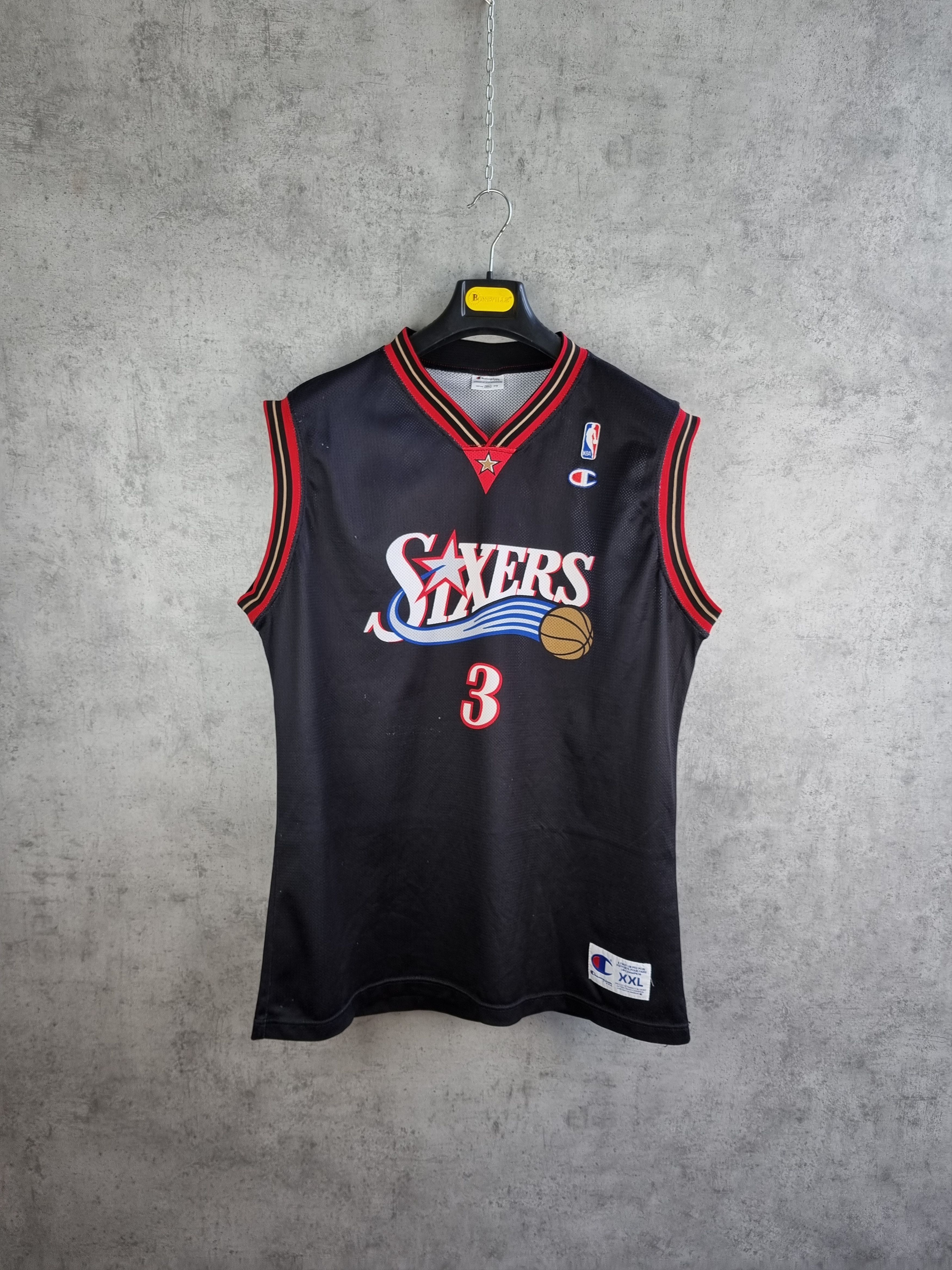 image of Allen Iverson 3 76Ers Sixers Champion Jersey in Black, Men's (Size XL)