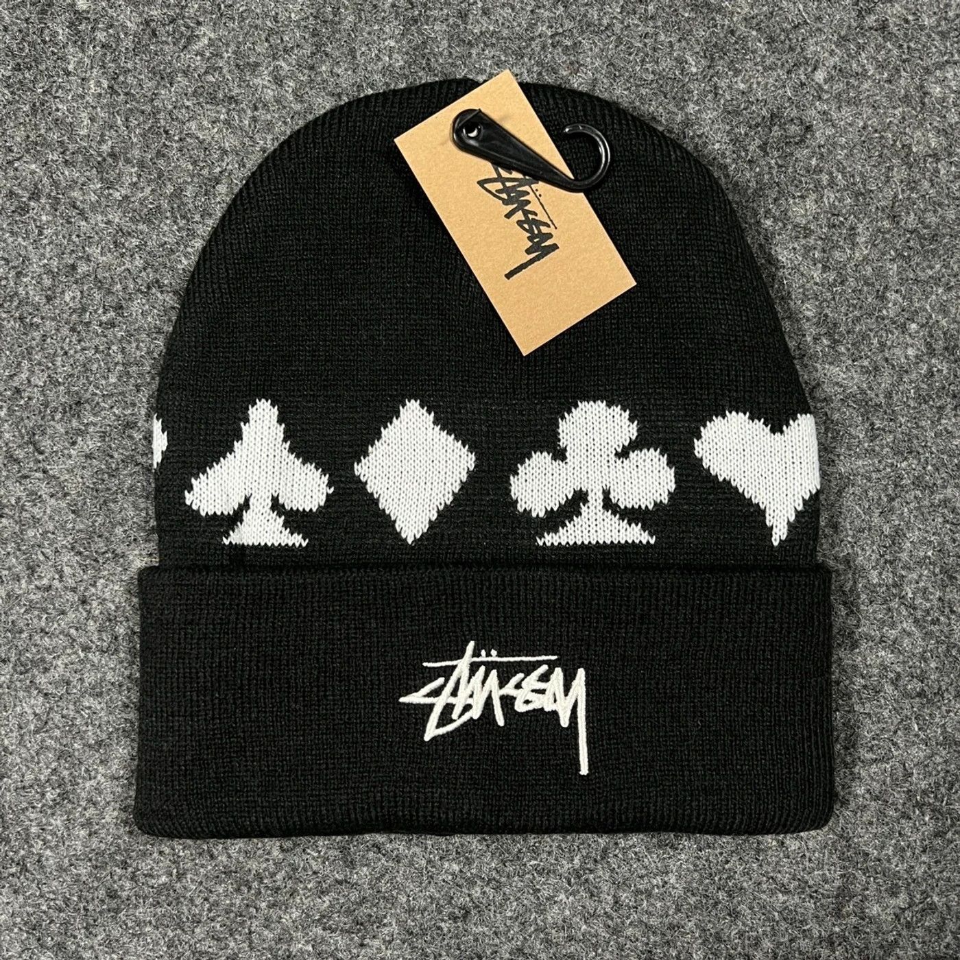 Pre-owned Stussy X Vintage Stussy Beanie Hat Full Suit Jacquard Cuff Black