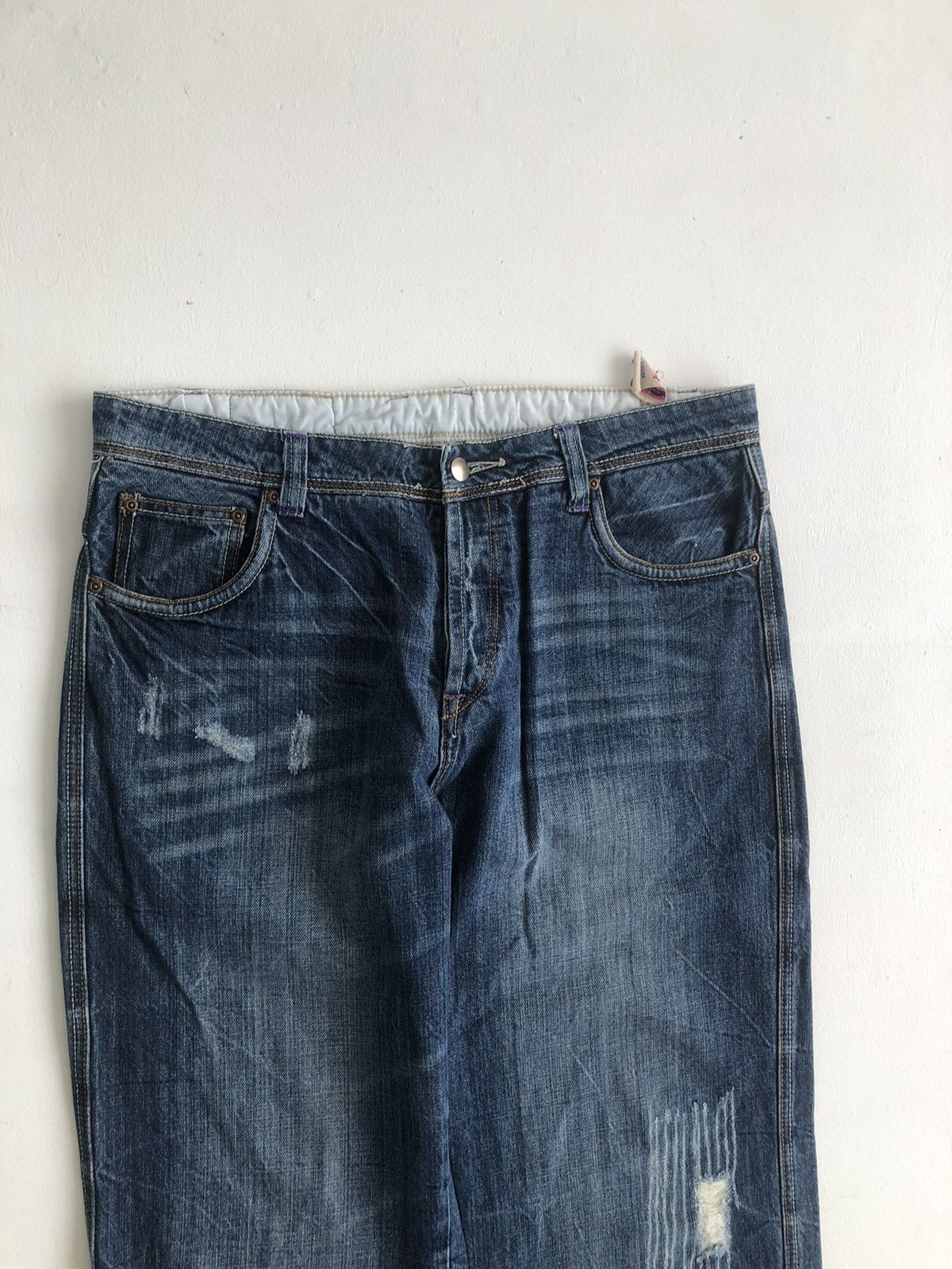 Japanese Brand Vintage Japanese whiskering Washed Perfect loose fit jeans Size US 34 / EU 50 - 4 Thumbnail