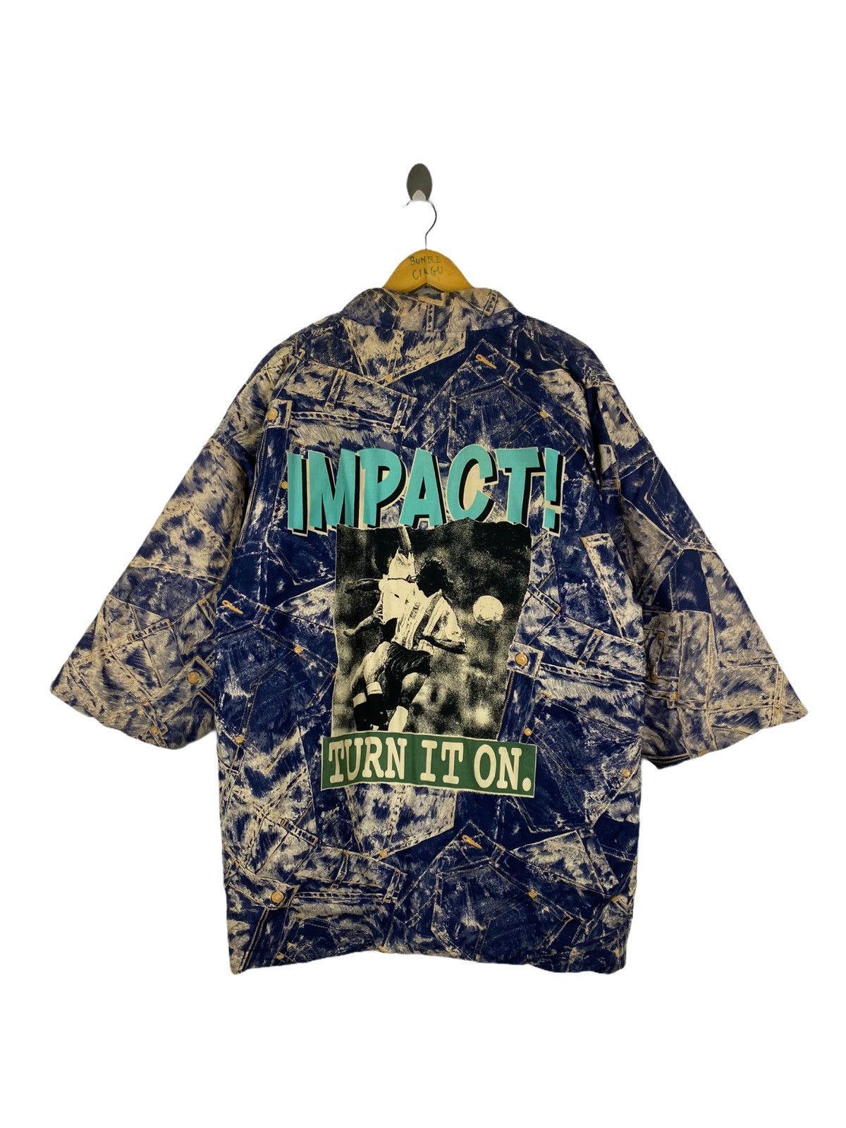 Japanese Brand Vestido Denim print“impact Turn It On” Kimono Design Jacket Size US L / EU 52-54 / 3 - 1 Thumbnail
