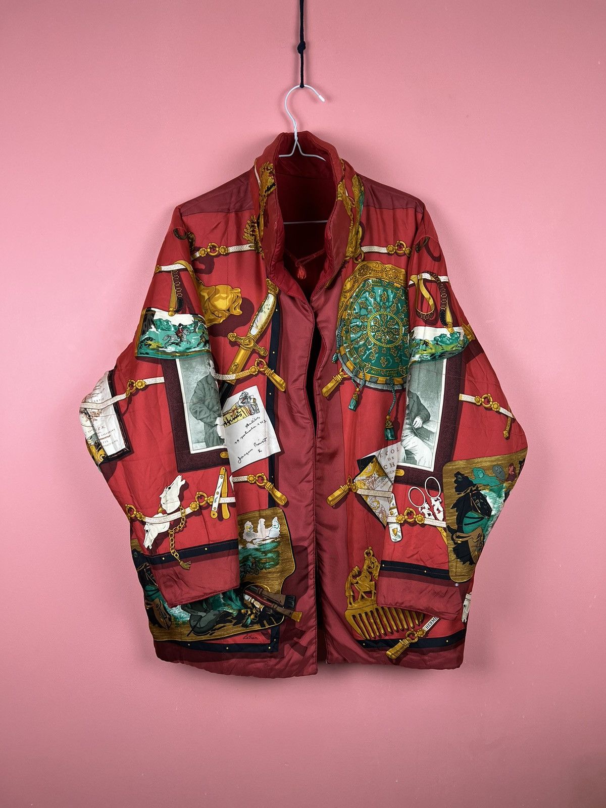 image of Hermes Vintage Silk Jacket Double Side Latham 90-80 in Red, Men's (Size Large)