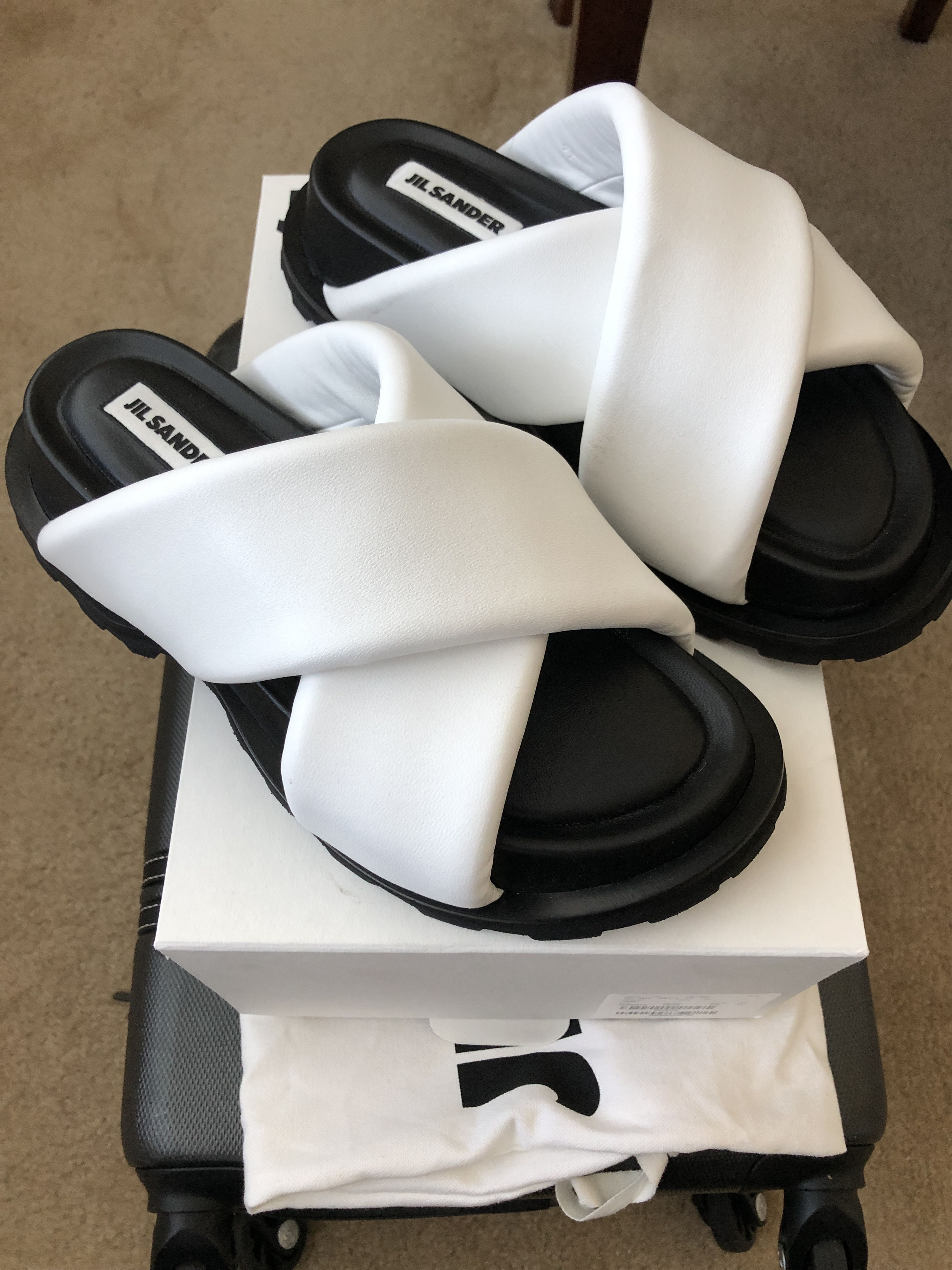 image of Jil Sander White Padded Slides, Men's (Size 8)
