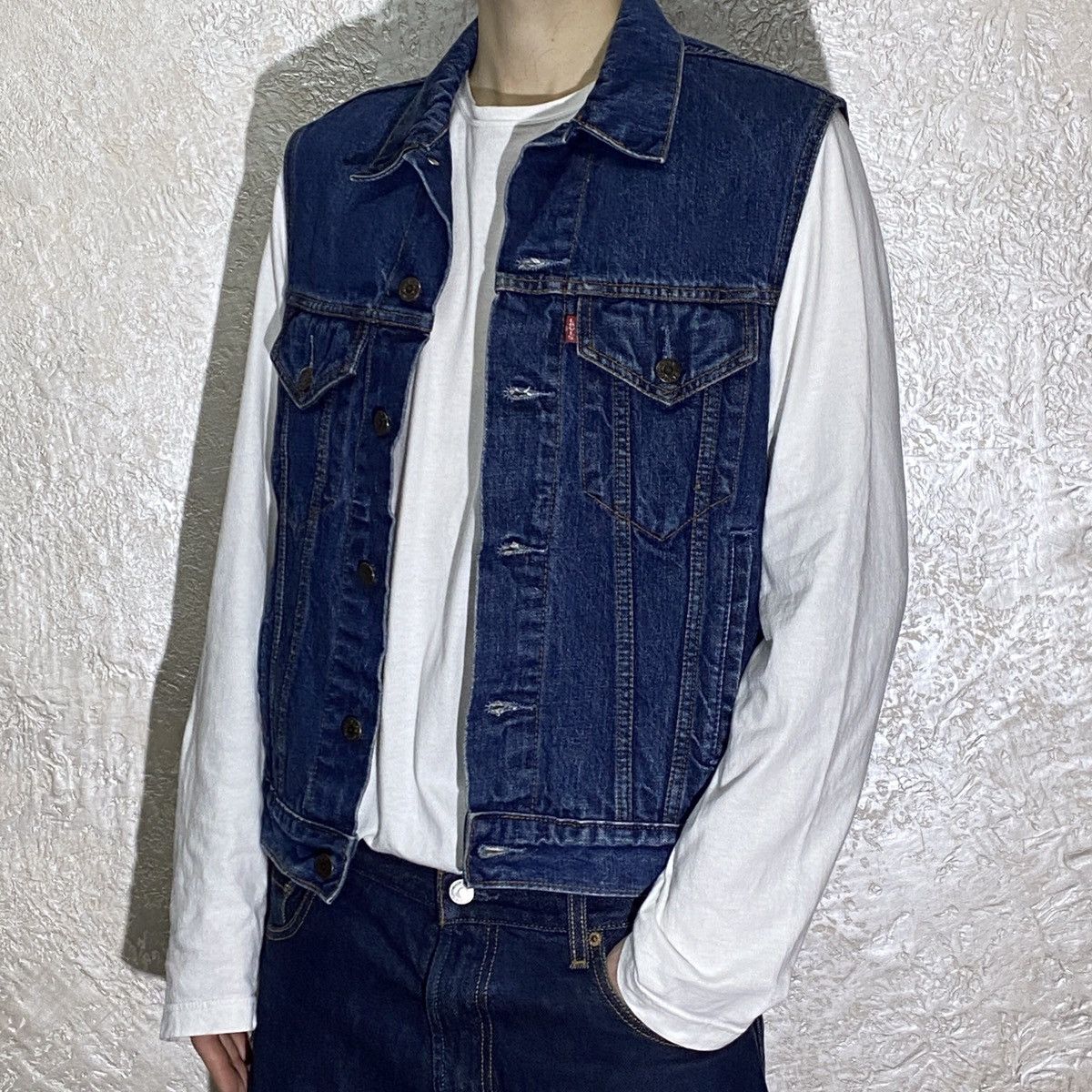 Pre-owned Denim Jacket X Levis Vintage Clothing Vintage 90's Levi's Denim Washed Navy Vest Small Y2k