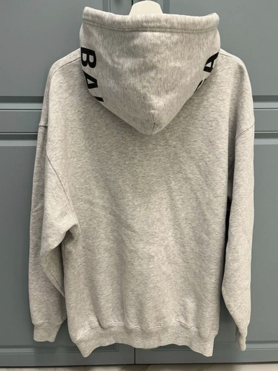 image of Balenciaga Oversized Back Logo Hoodie in Grey, Men's (Size Small)