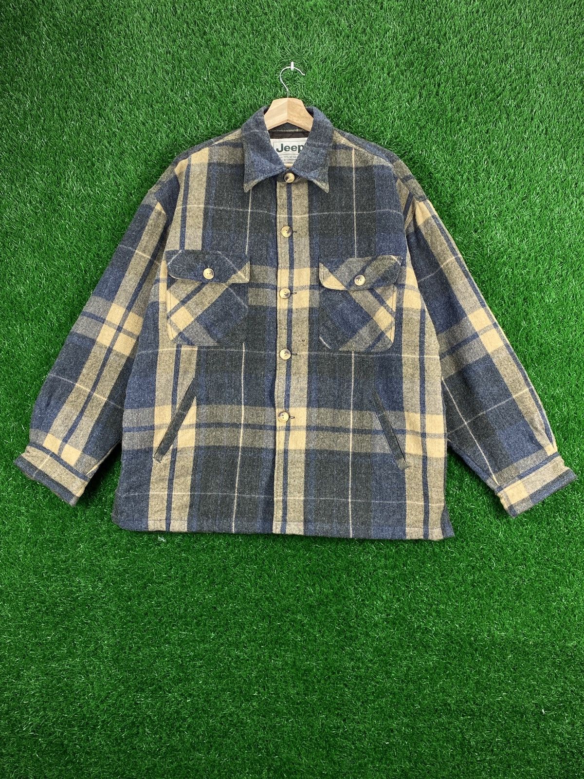 image of Cashmere Wool x Jeep Vintage Wool Jeep Checkered Flannel Jacket, Men's (Size Large)