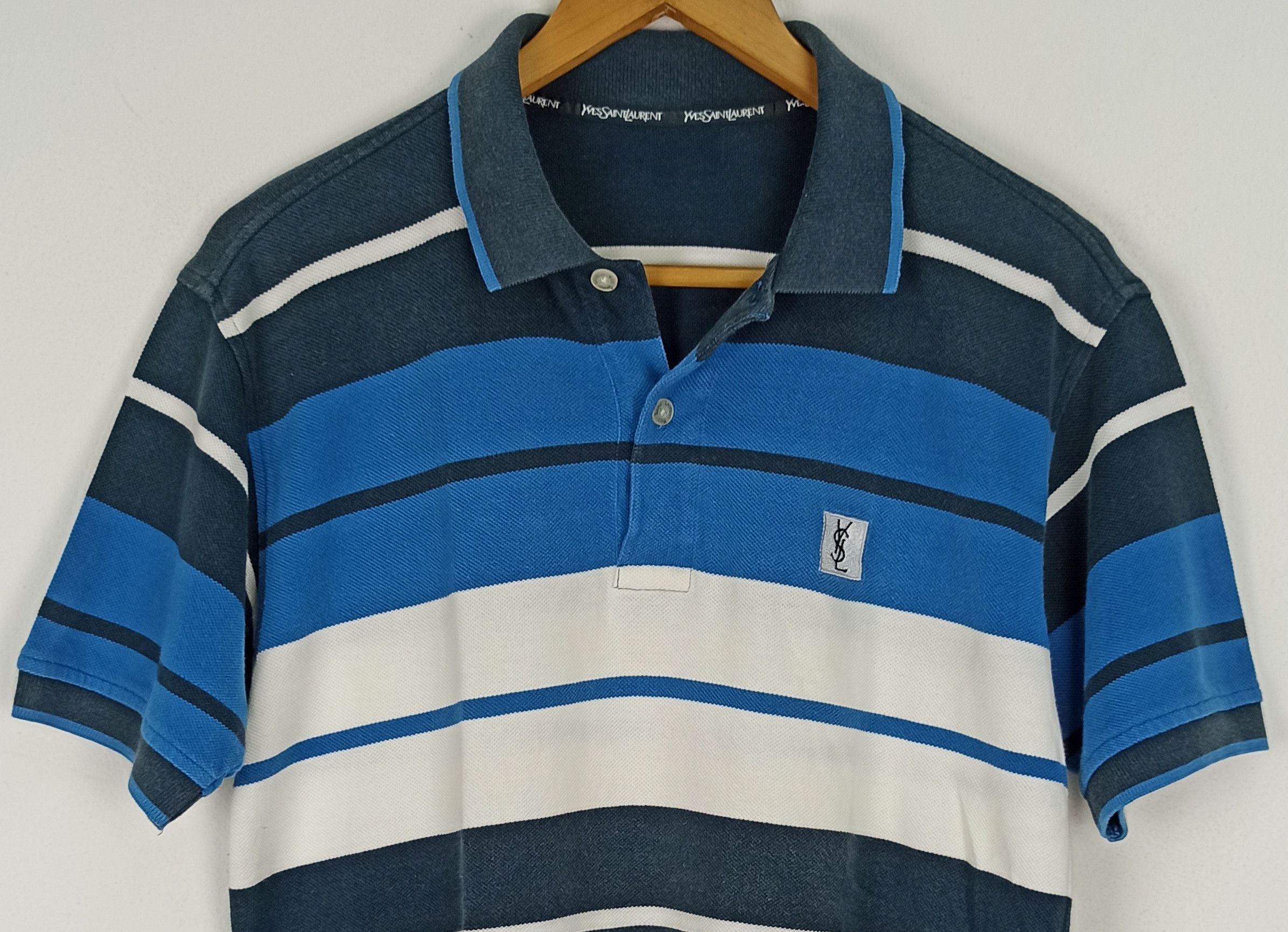 Vintage Vintage🔥 YSL Striped Polo Shirt Good Condition Size US M / EU 48-50 / 2 - 2 Thumbnail