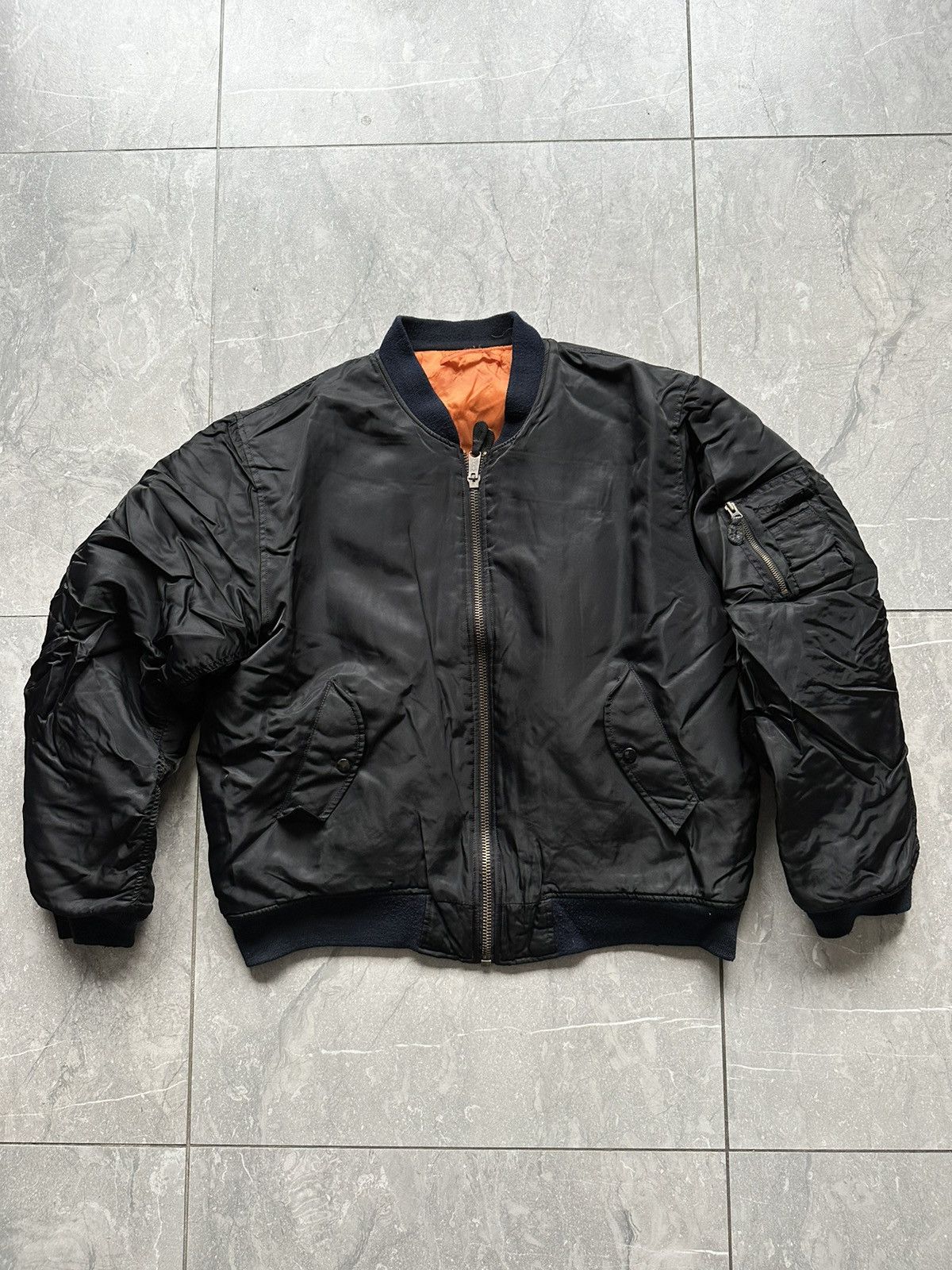 ジャケット・アウター 90s vintage leather ma-1 bomber jacket L Vintage 90s MA 1 Intermediate Bomber Jacket